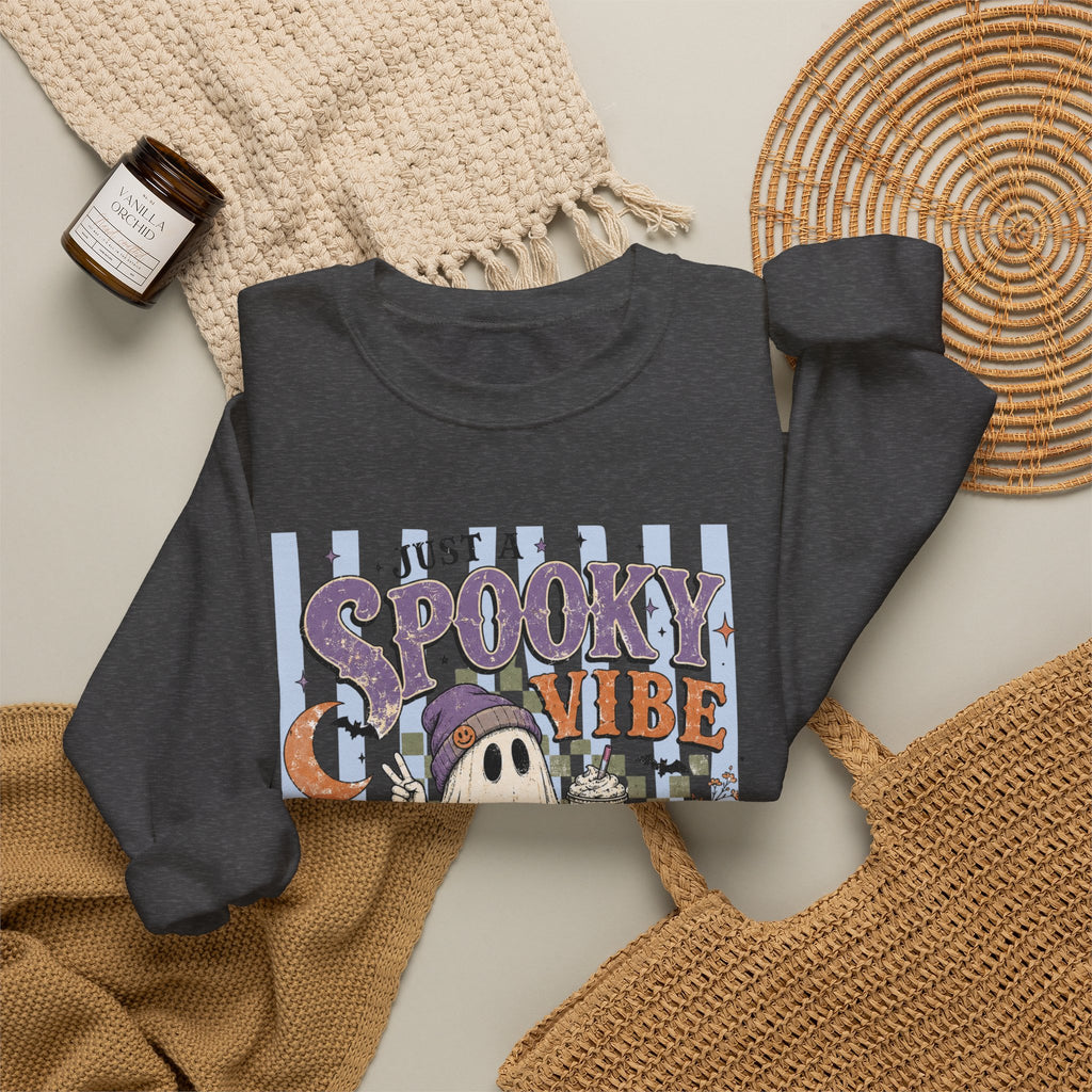 Spooky Vibe Crewneck Sweatshirt — Cute Halloween Ghost Pumpkin Graphic