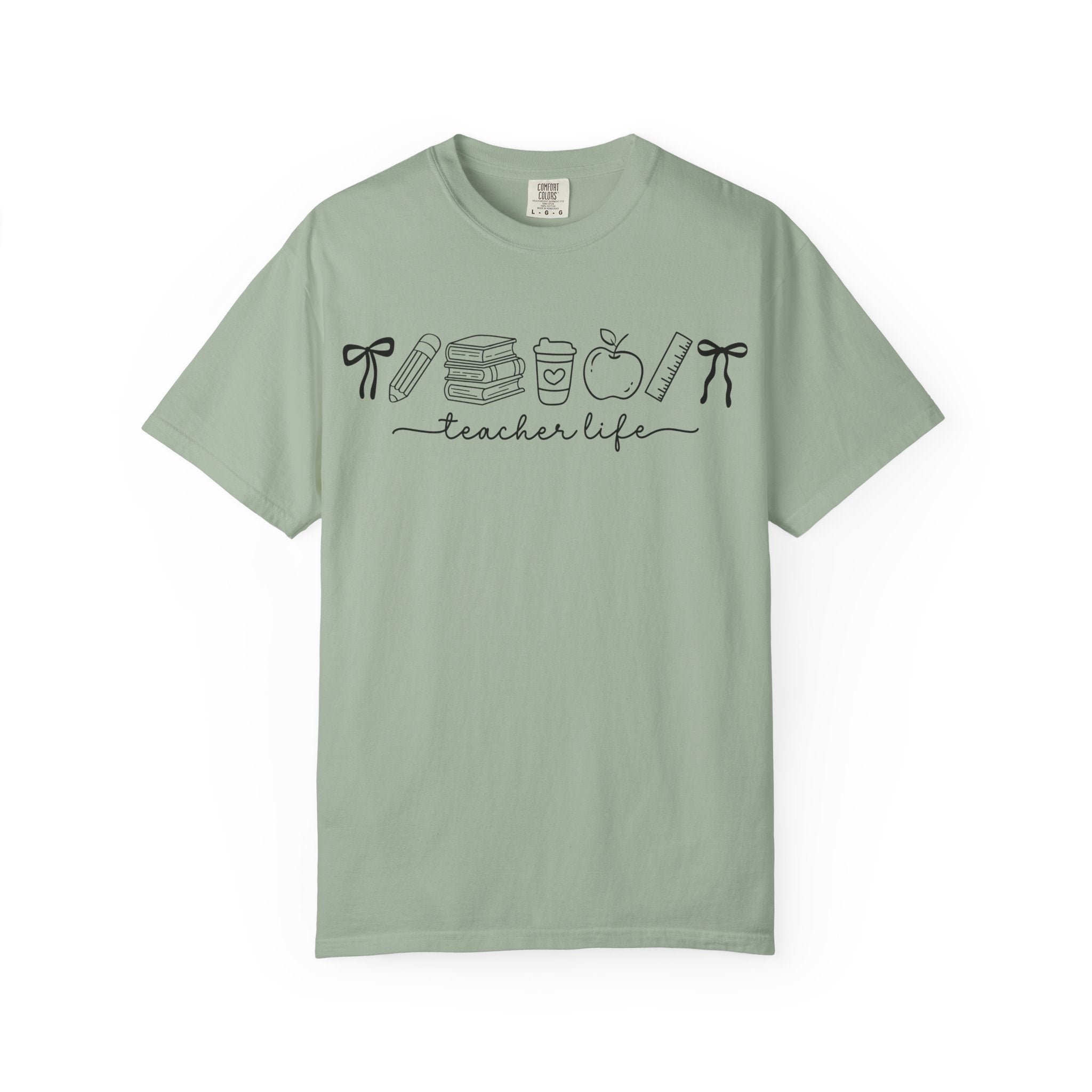 Teacher Life Tee — Minimalist Apple, Books & Coffee Graphic T-Shirt