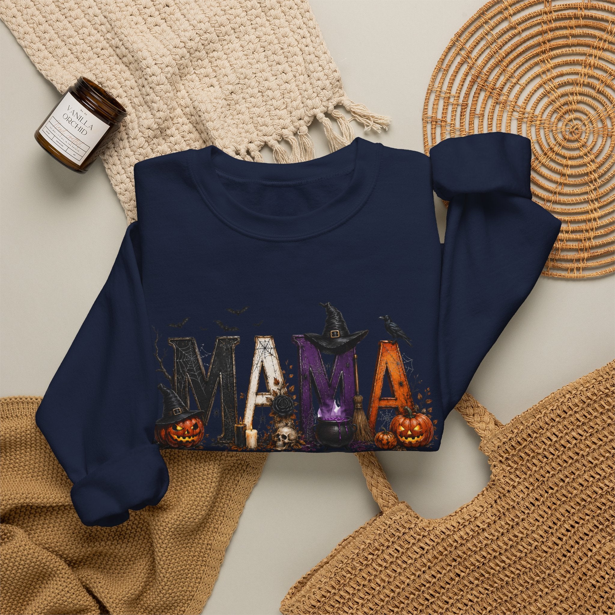 Halloween Mama Sweatshirt — Spooky Witch & Pumpkins Crewneck