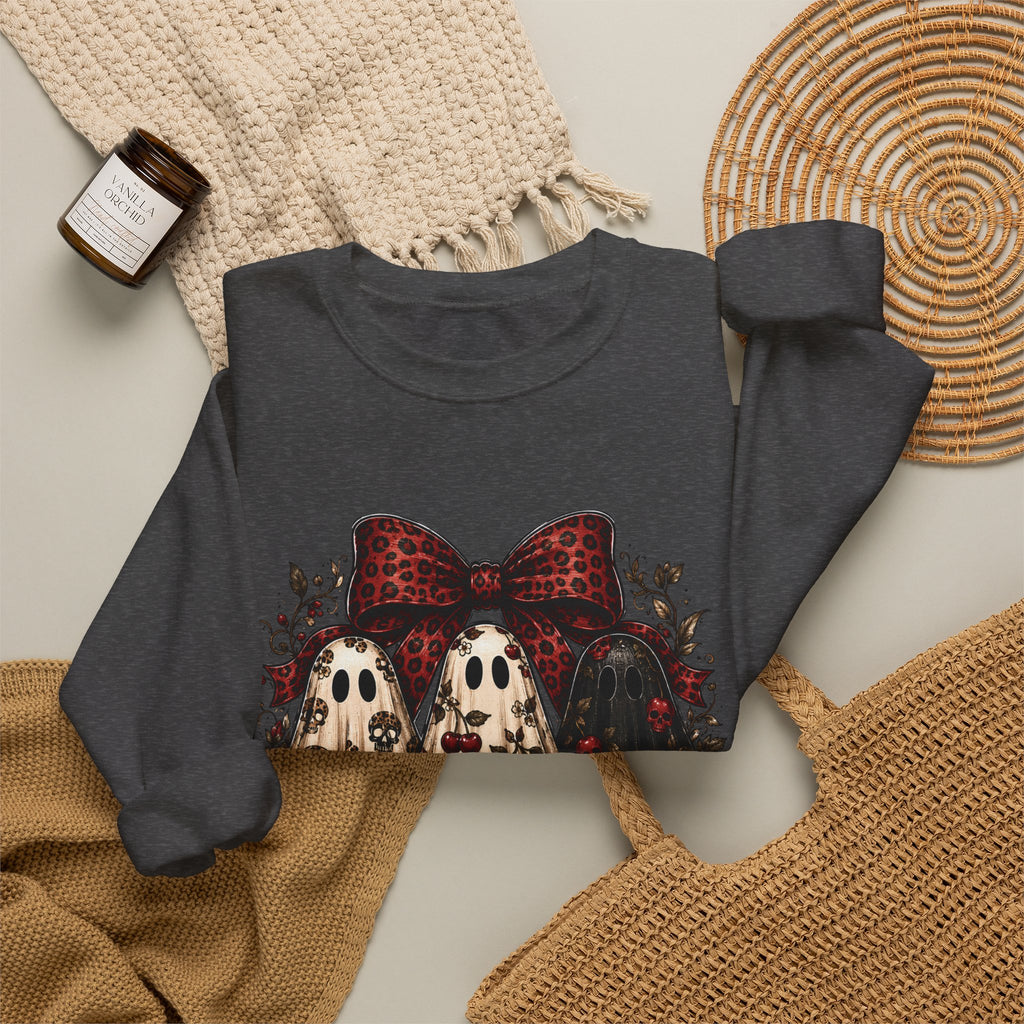 Ghost Trio Floral Crewneck Sweatshirt – Leopard Bow Halloween Pullover