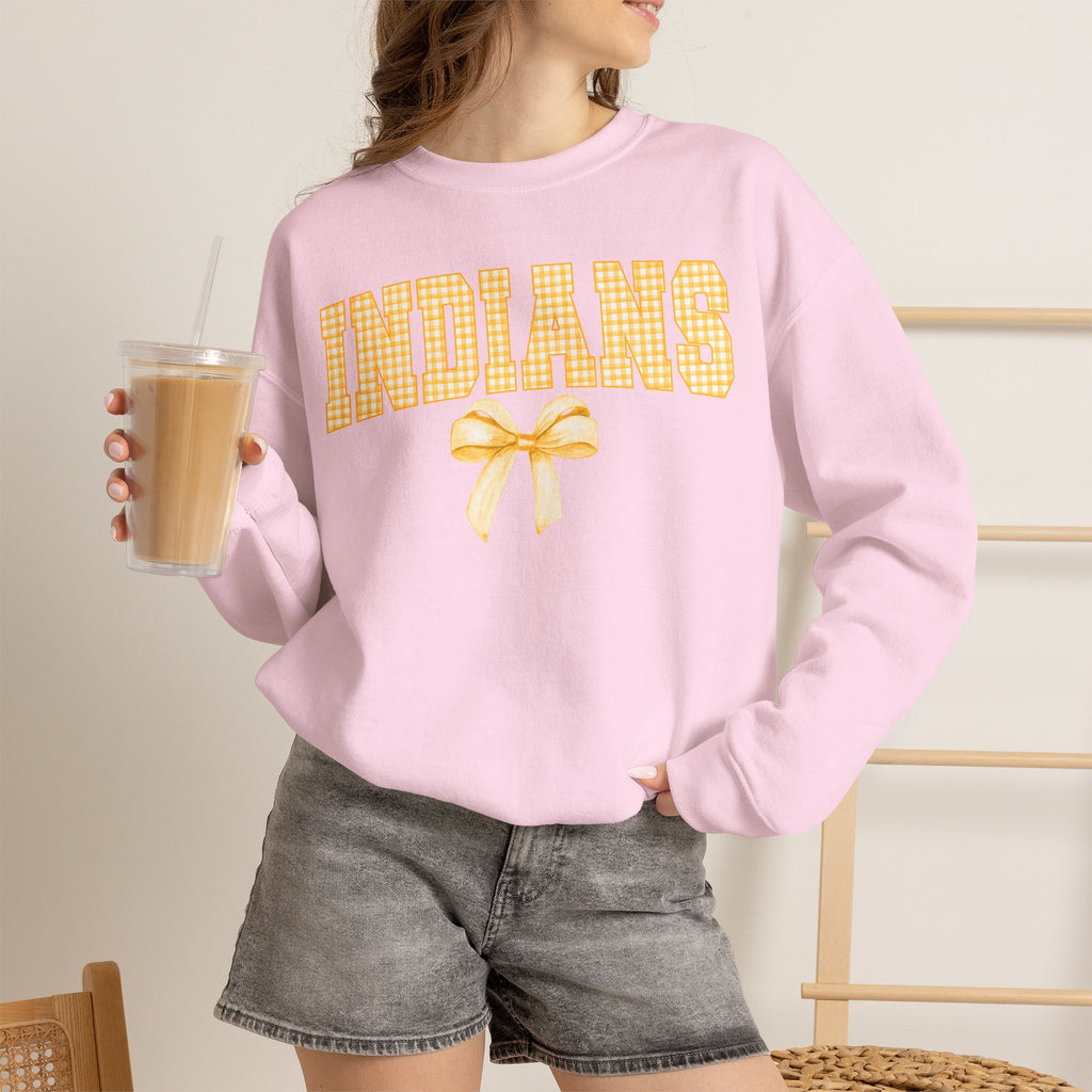 Indians Yellow Gingham Bow Crewneck Sweatshirt