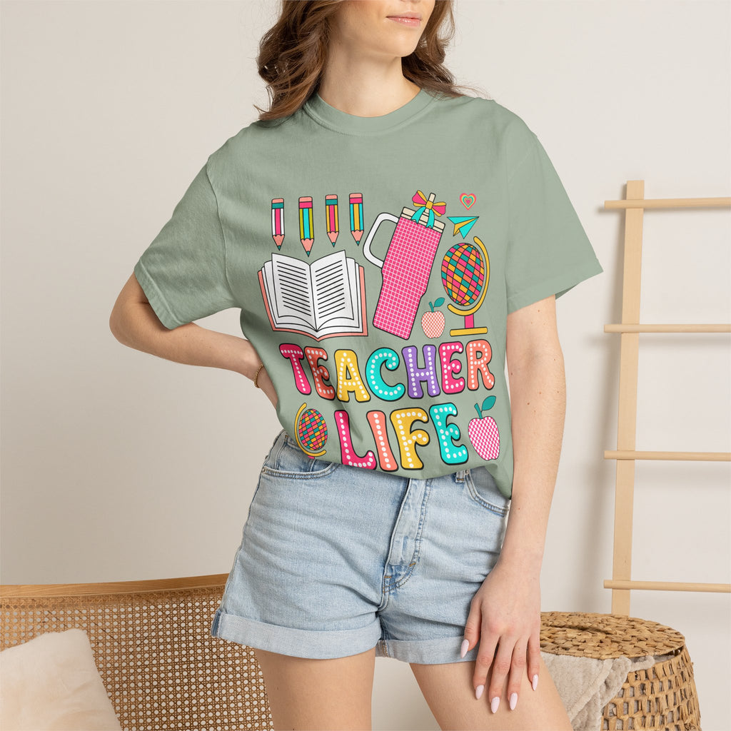 Teacher Life T-Shirt — Colorful School Supplies Graphic Tee