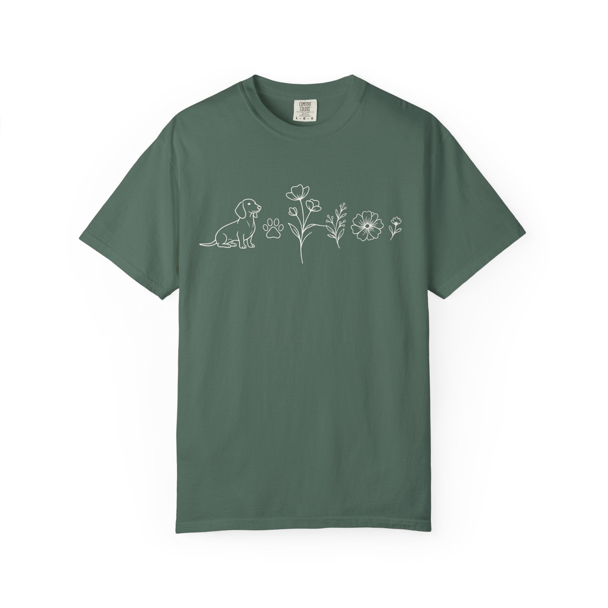 Floral Dachschund Line Art T-Shirt — Minimal Dog & Wildflower Tee