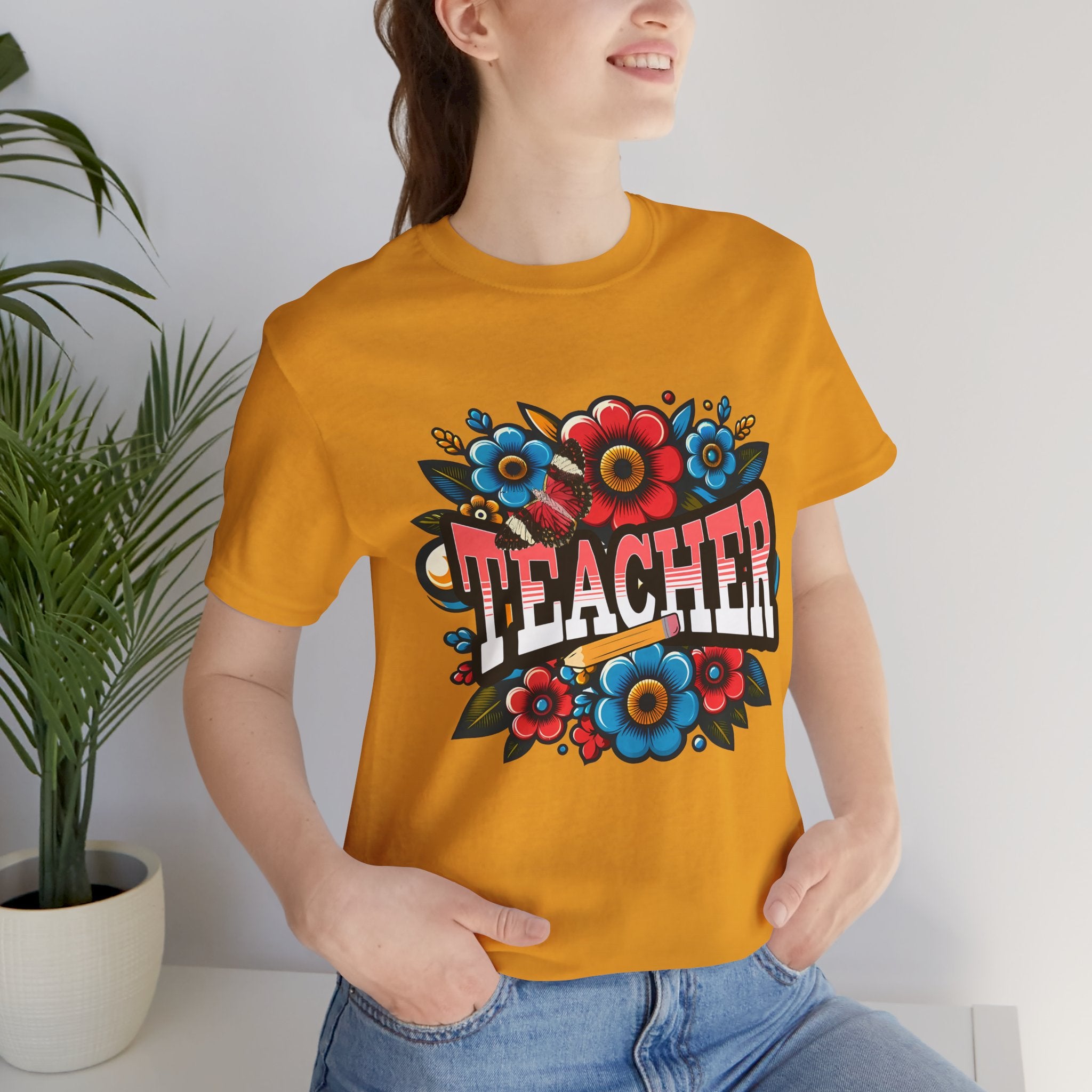 Teacher Floral Tee — Retro Colorful 'Teacher' Shirt