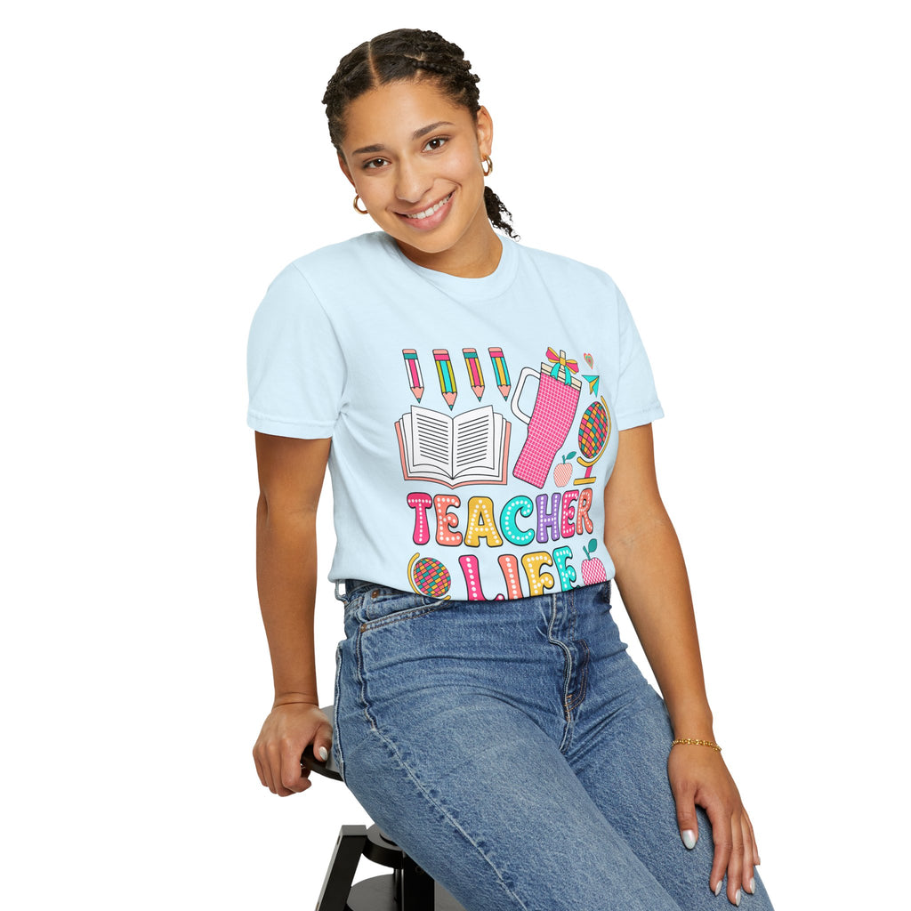 Teacher Life T-Shirt — Colorful School Supplies Graphic Tee
