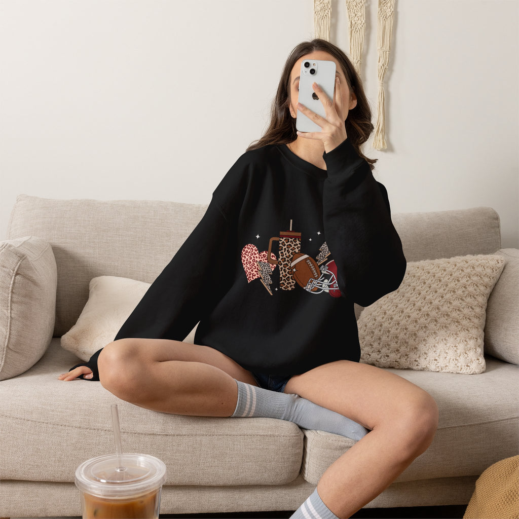 Heart & Lightning Graphic Sweatshirt — Leopard, Plaid & Red Heart Crewneck