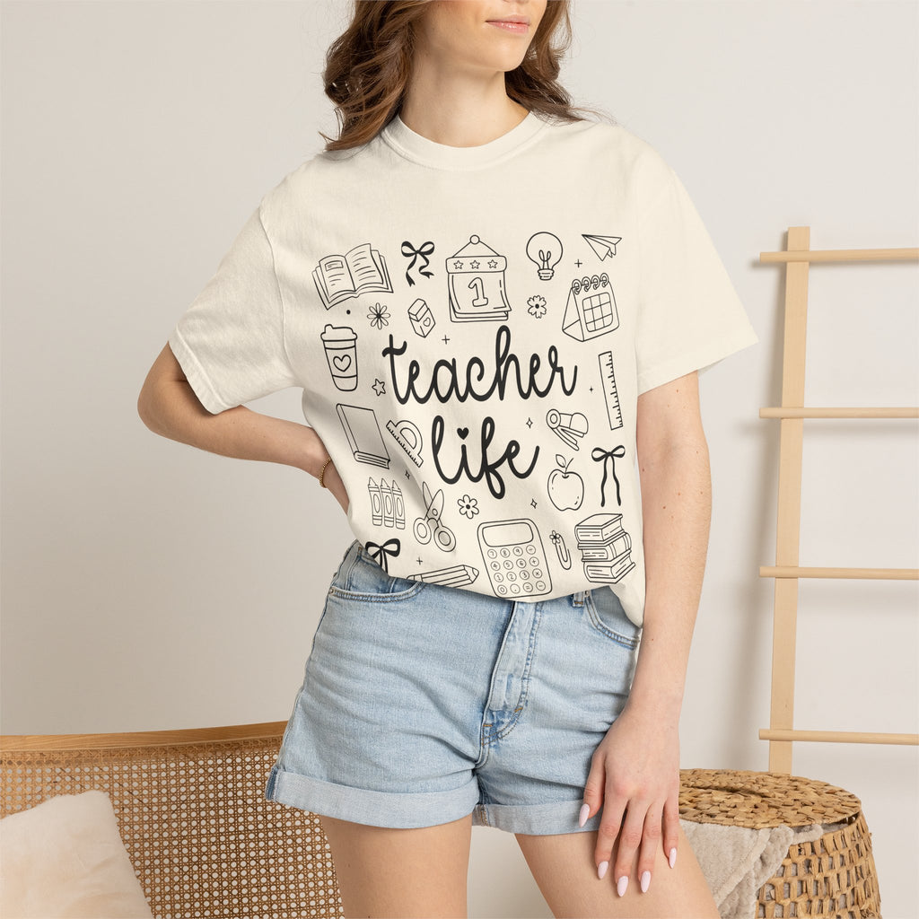 Teacher Life T-Shirt — School Supplies Sketch Graphic Tee