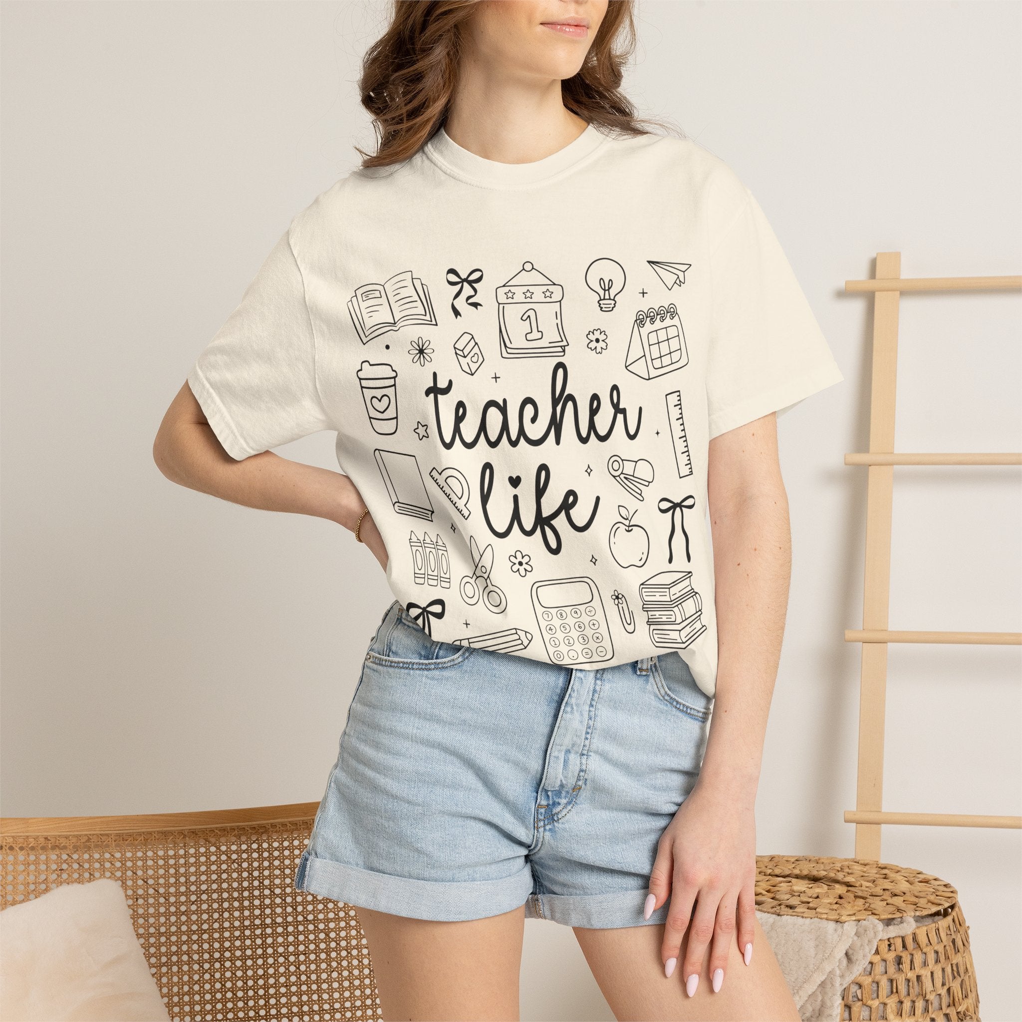 Teacher Life T-Shirt — School Supplies Sketch Graphic Tee
