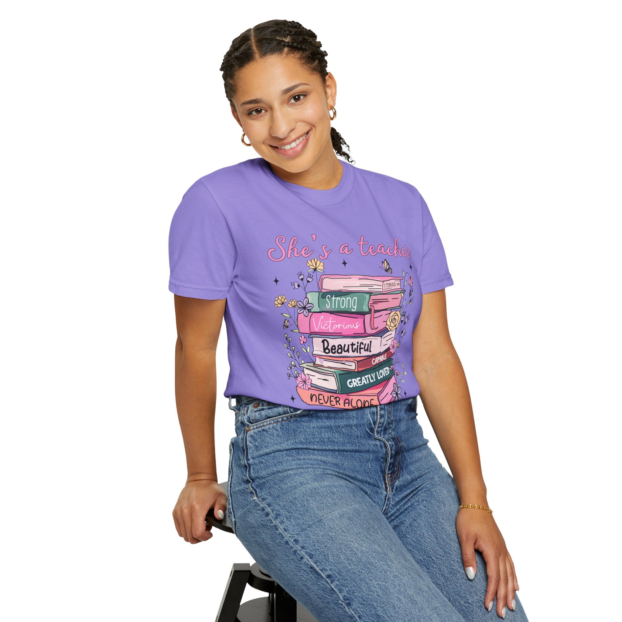 Teacher Appreciation T-Shirt — "She's a Teacher" Floral Stack Design
