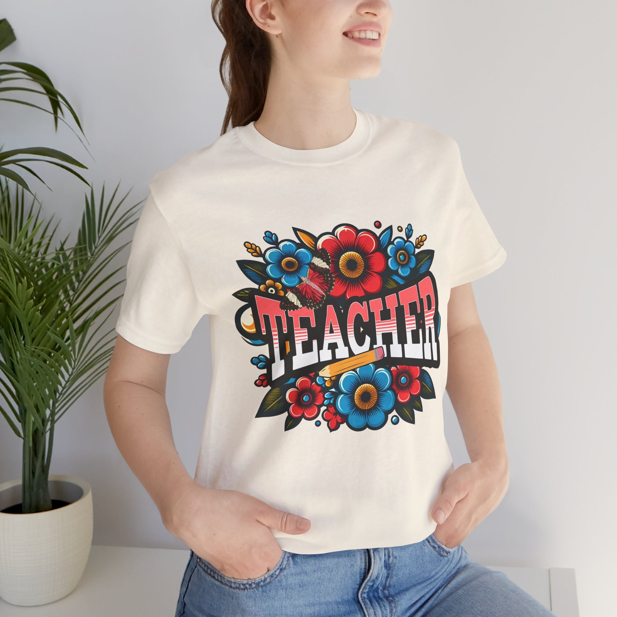 Teacher Floral Tee — Retro Colorful 'Teacher' Shirt