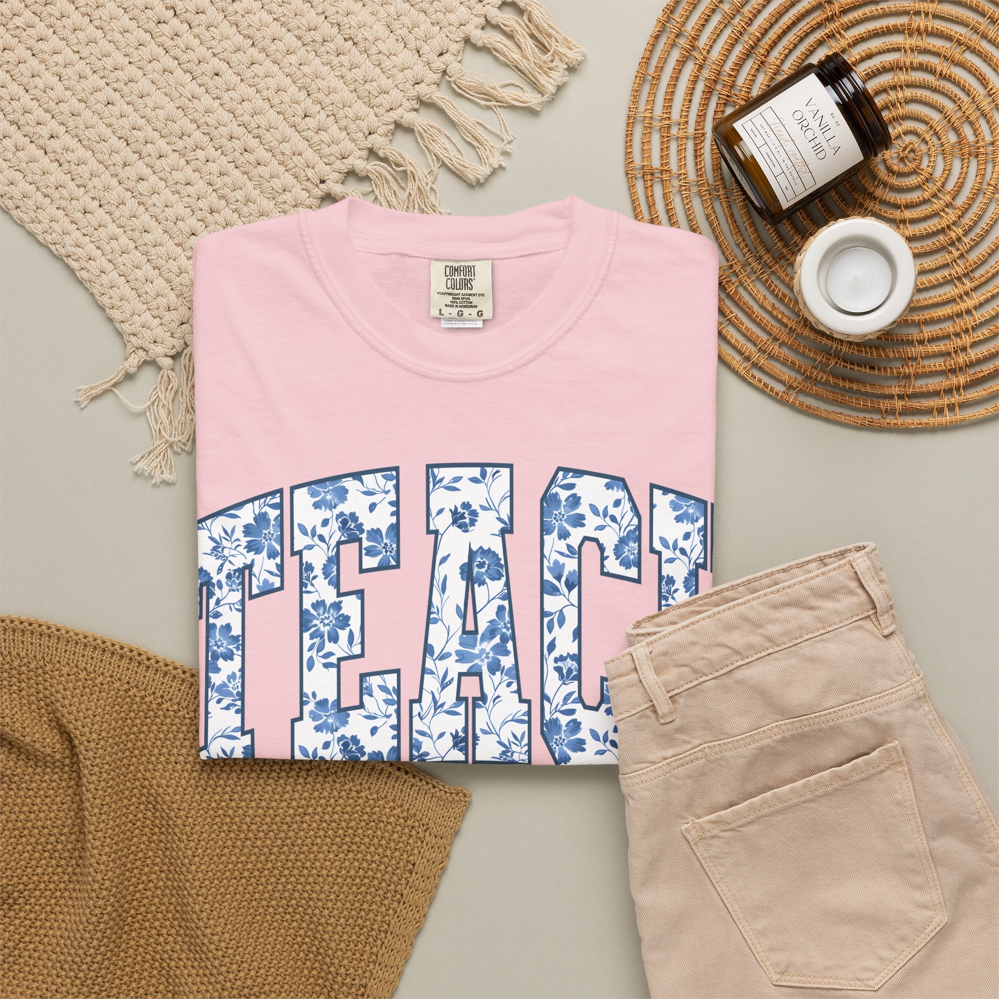 Teacher Floral Arch T-Shirt — 'TEACH' Blue Floral Print Tee
