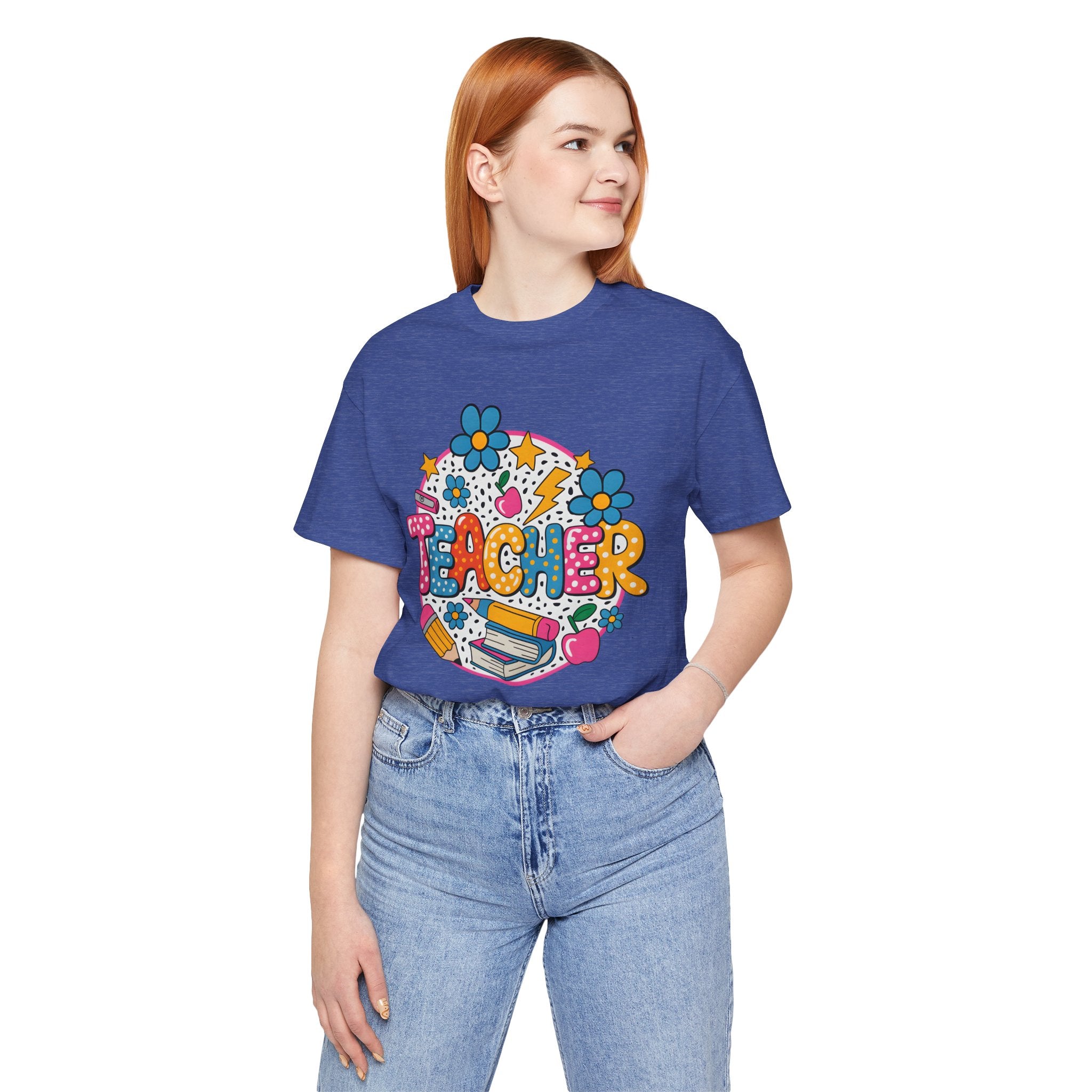 Teacher Doodle Graphic Tee — Colorful School Supplies Design