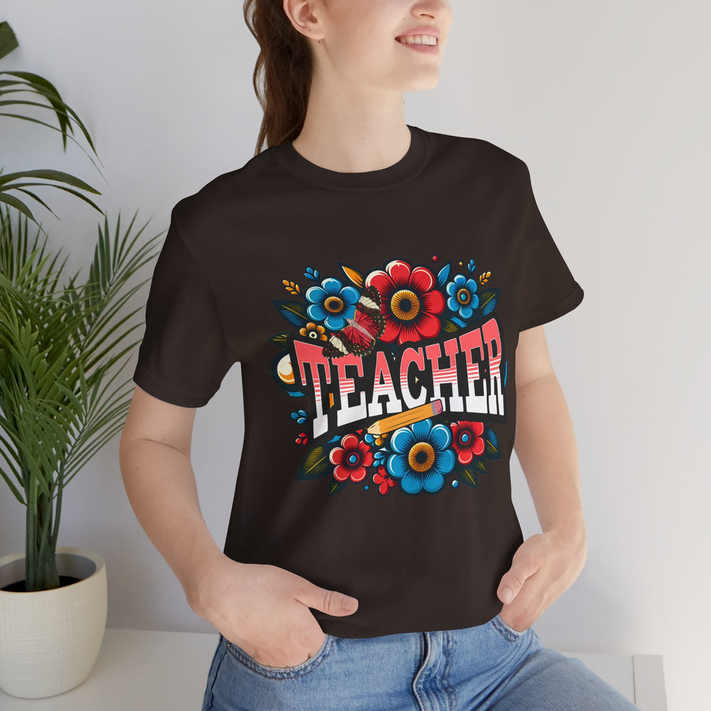 Teacher Floral Tee — Retro Colorful 'Teacher' Shirt
