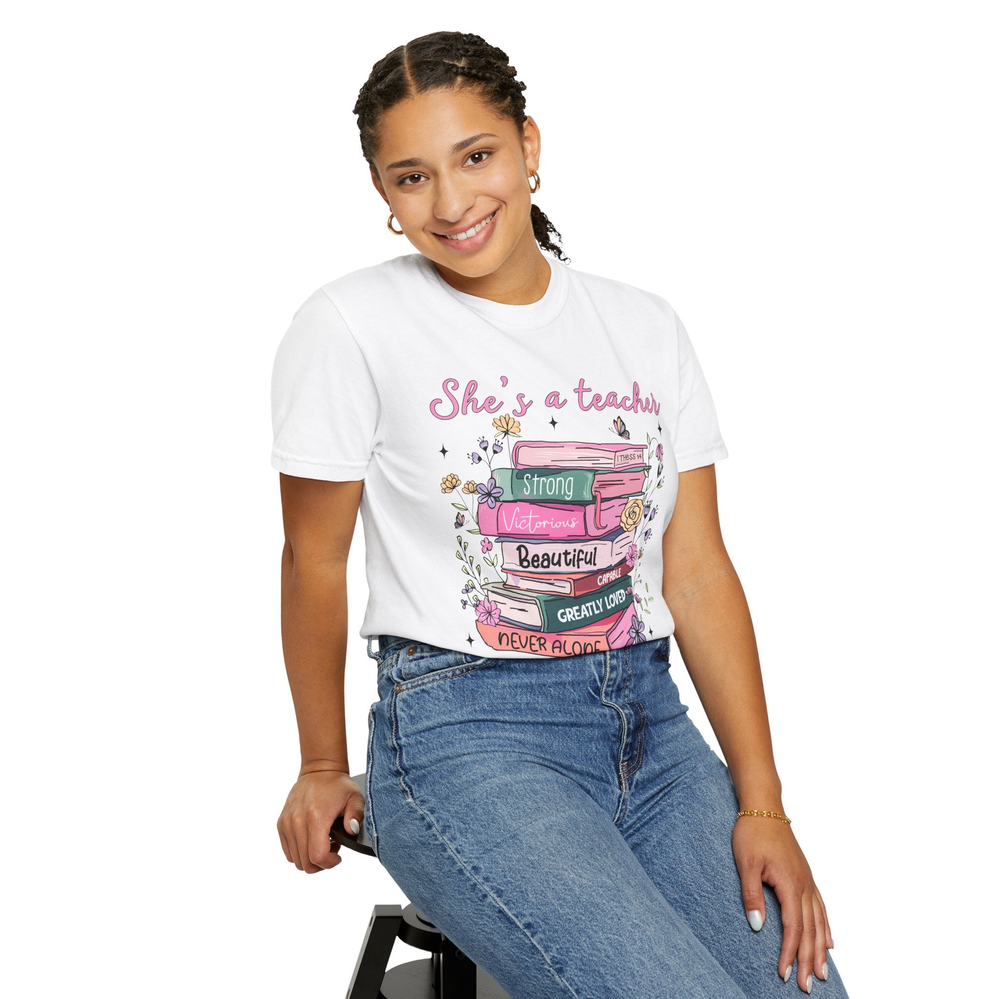 Teacher Appreciation T-Shirt — "She's a Teacher" Floral Stack Design