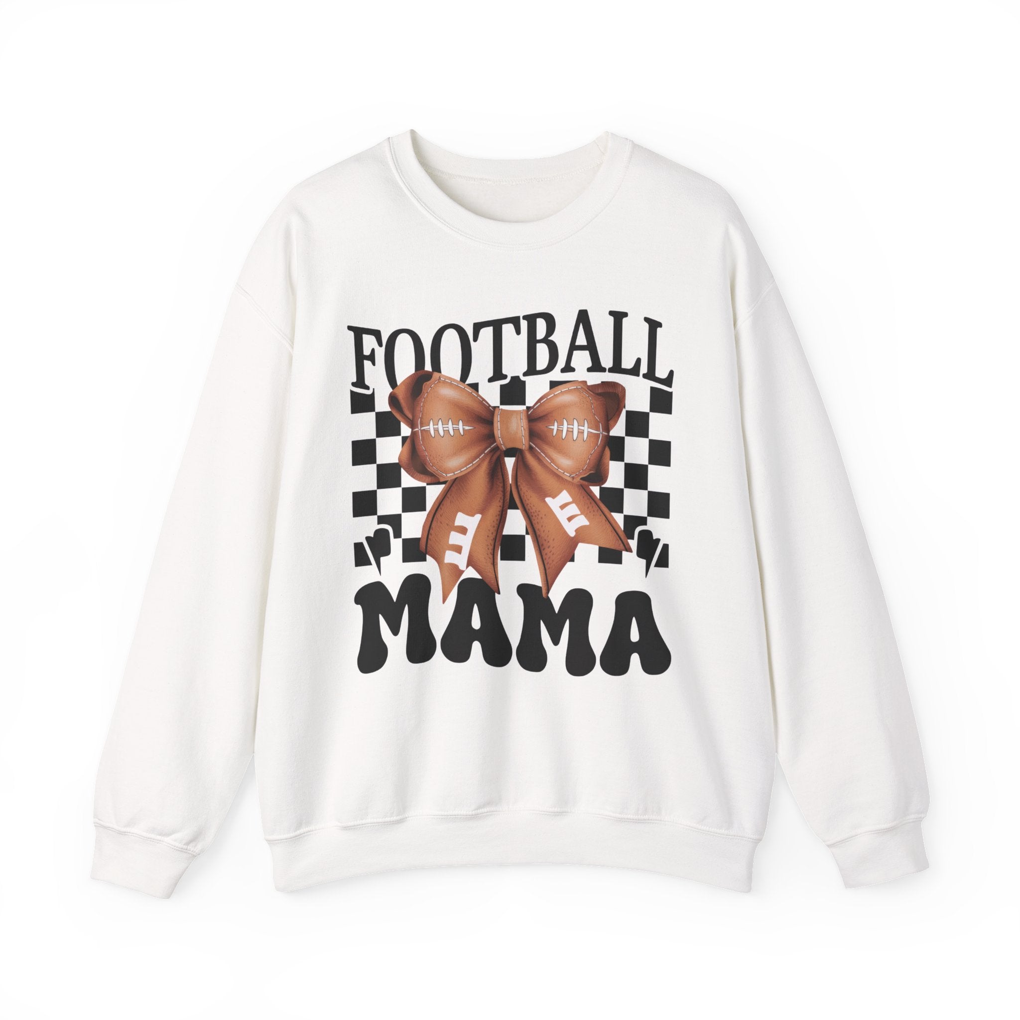 Football Mama Crewneck Sweatshirt — Retro Checkerboard Football Graphic