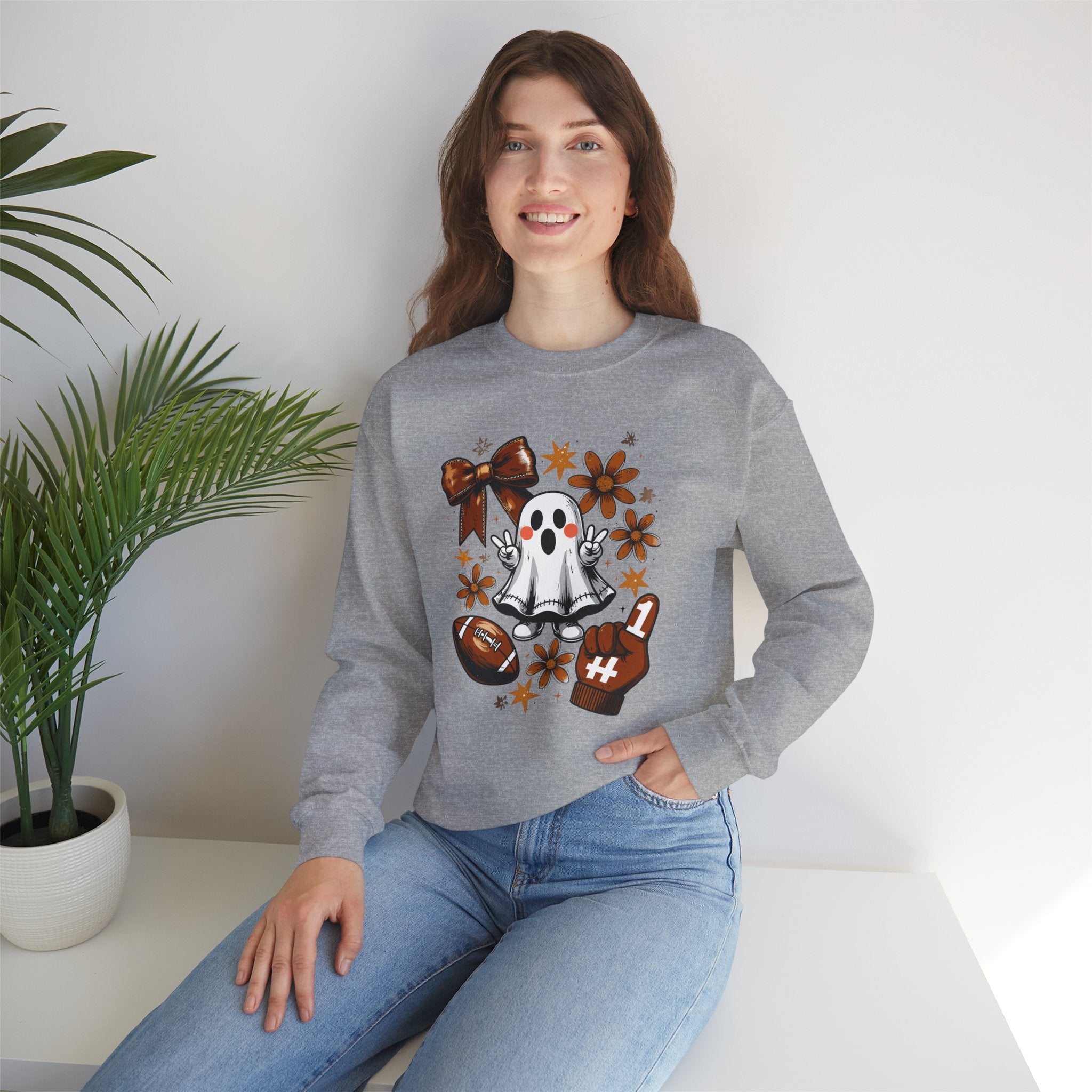 Football Ghost Crewneck Sweatshirt — Cute Halloween Game Day Shirt