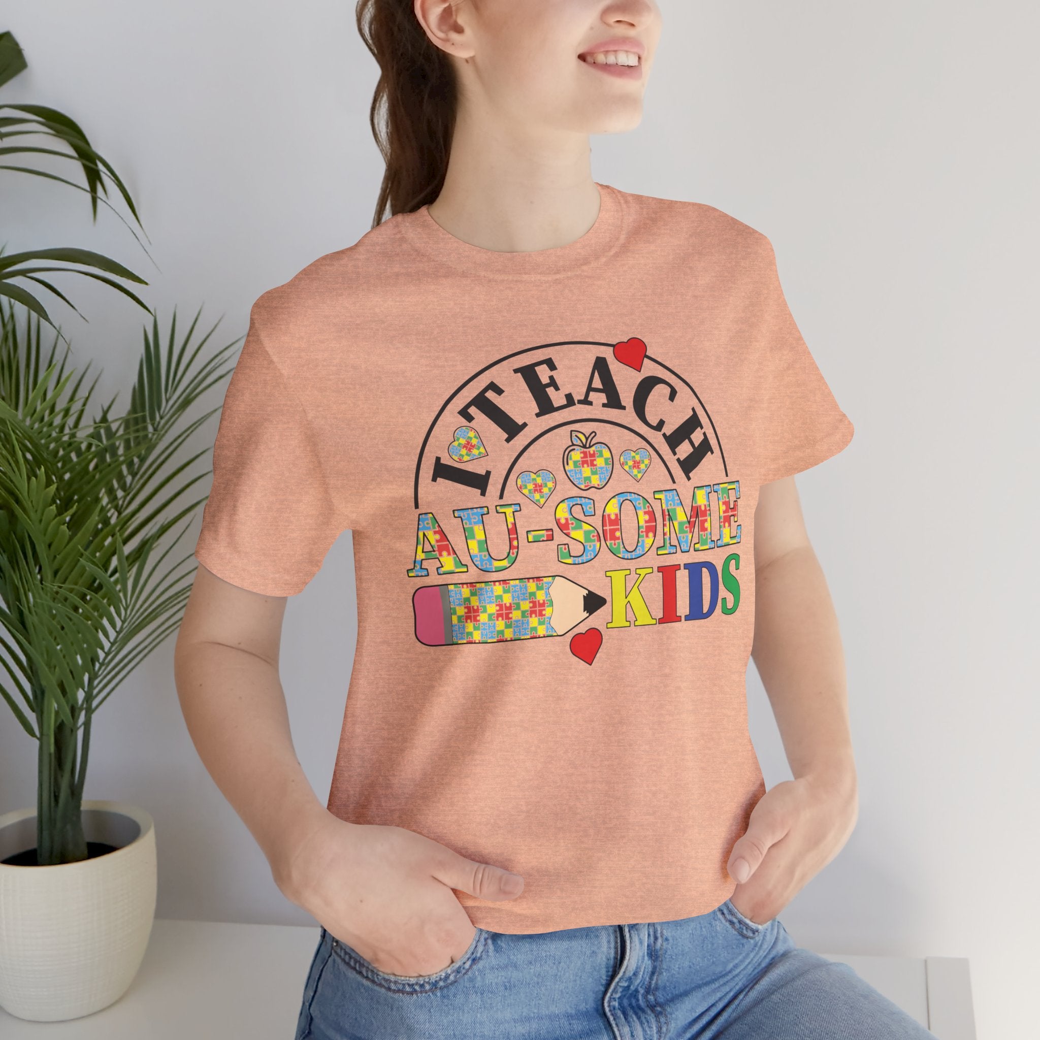 I Teach Awesome Kids T-Shirt — Colorful Autism Awareness Teacher Tee
