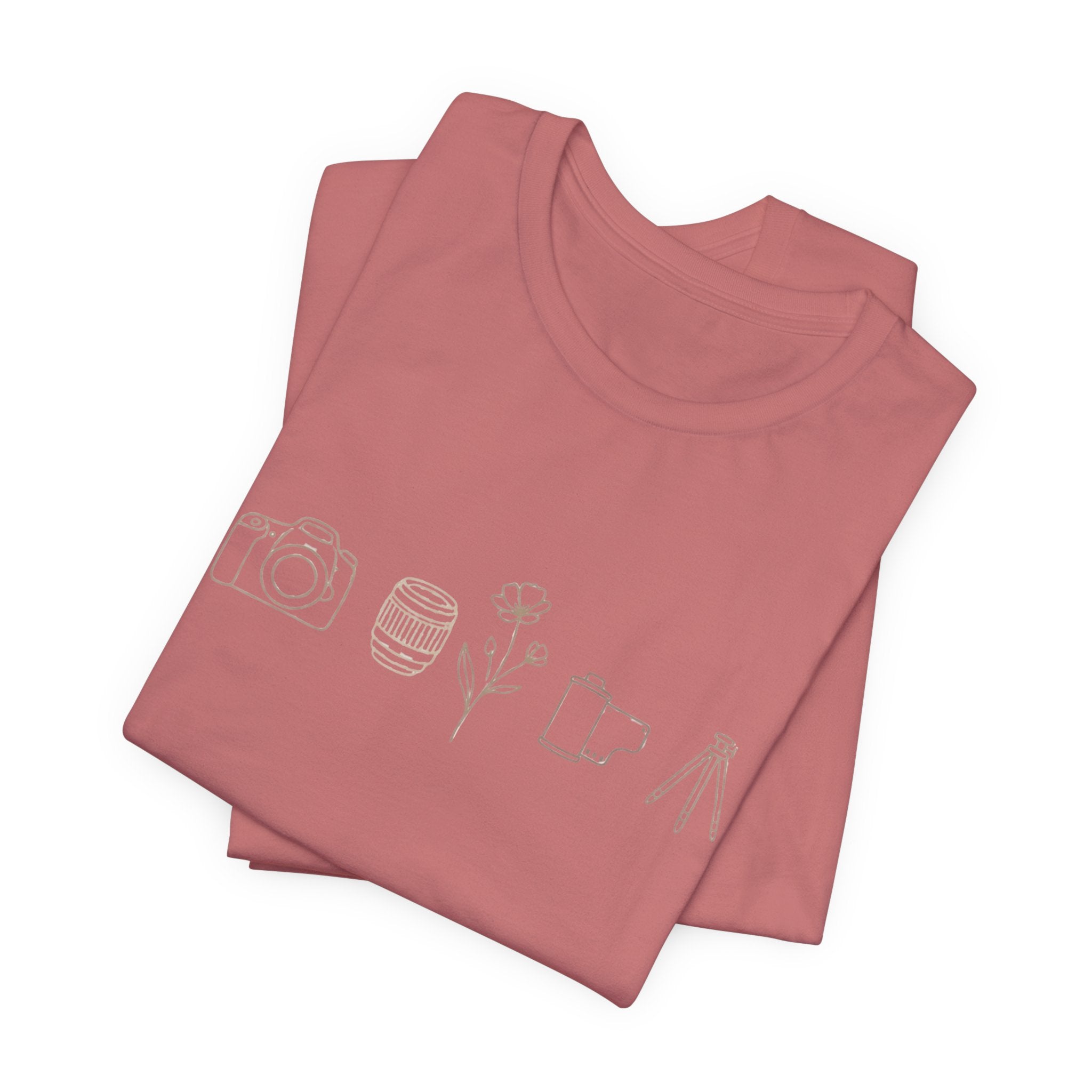 Photography Icons Tee — Minimal Camera, Film, Flower & Tripod Graphic Shirt