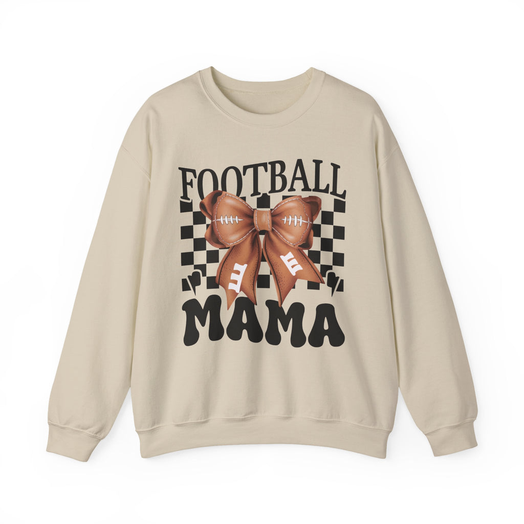 Football Mama Crewneck Sweatshirt — Retro Checkerboard Football Graphic