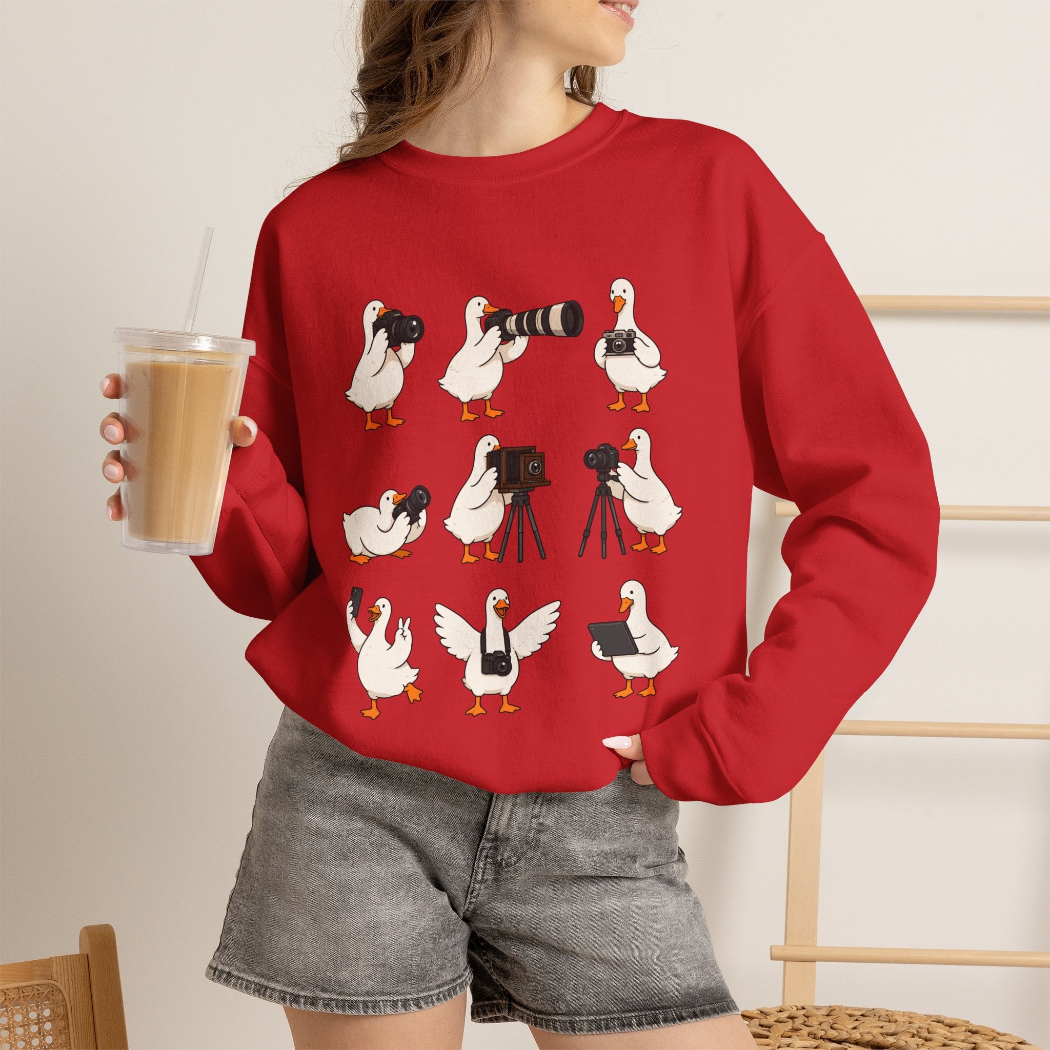 Photographer Geese Crewneck Sweatshirt – Cute Goose Photography Graphic