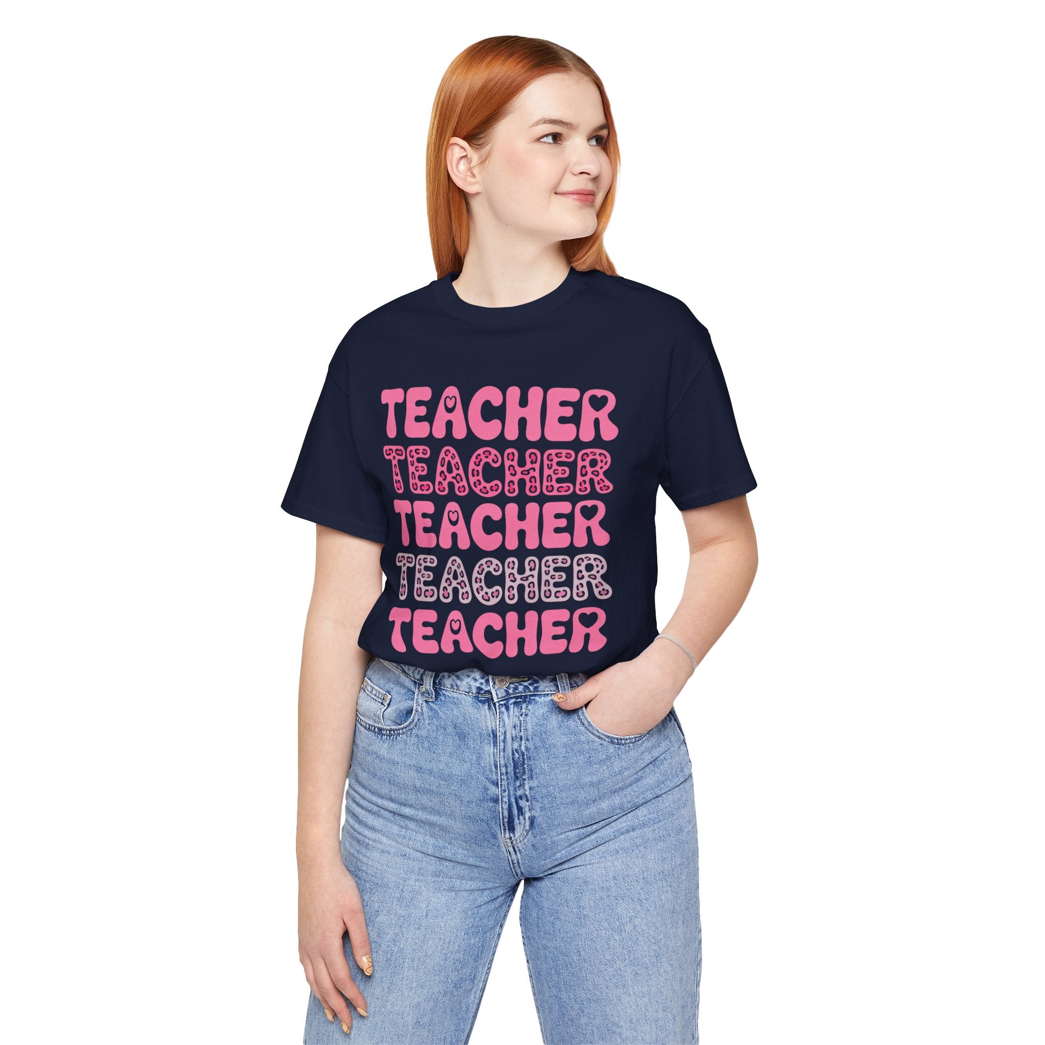 Teacher Repeating Pink Typography T‑Shirt