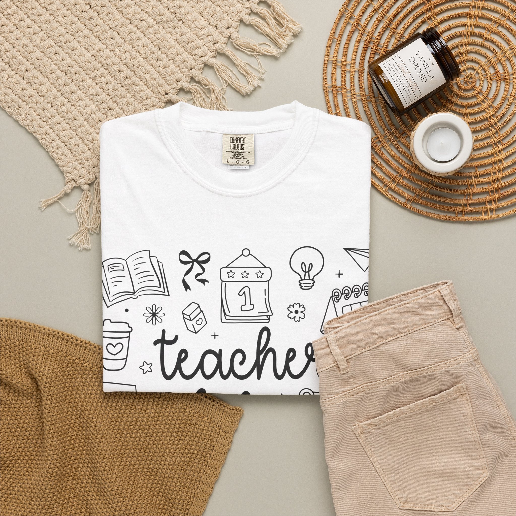 Teacher Life T-Shirt — School Supplies Sketch Graphic Tee