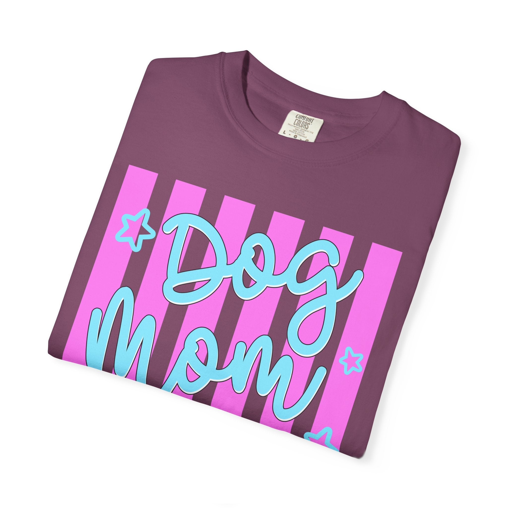 Dog Mom T-Shirt — Pastel Striped Graphic Tee for Pet Lovers