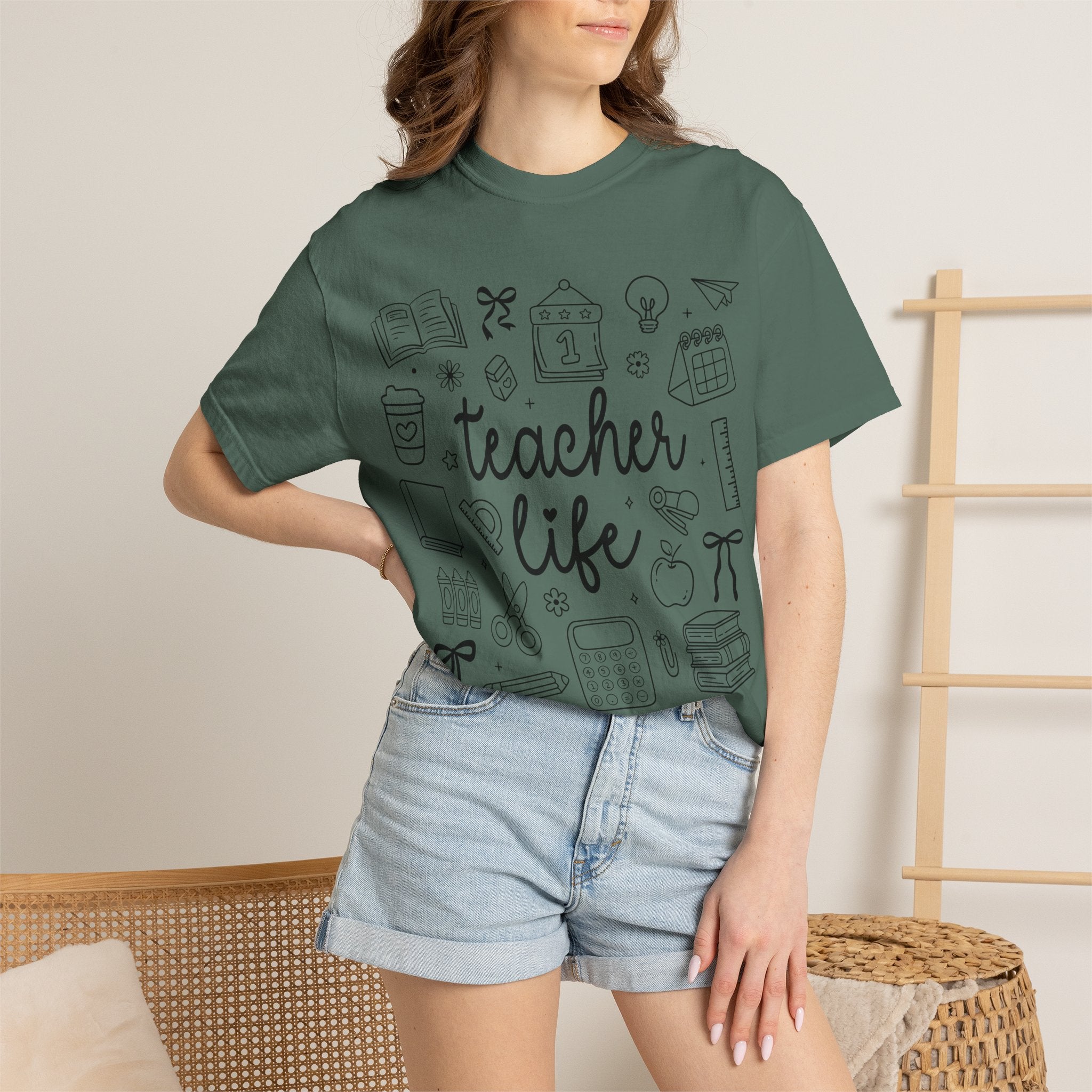 Teacher Life T-Shirt — School Supplies Sketch Graphic Tee