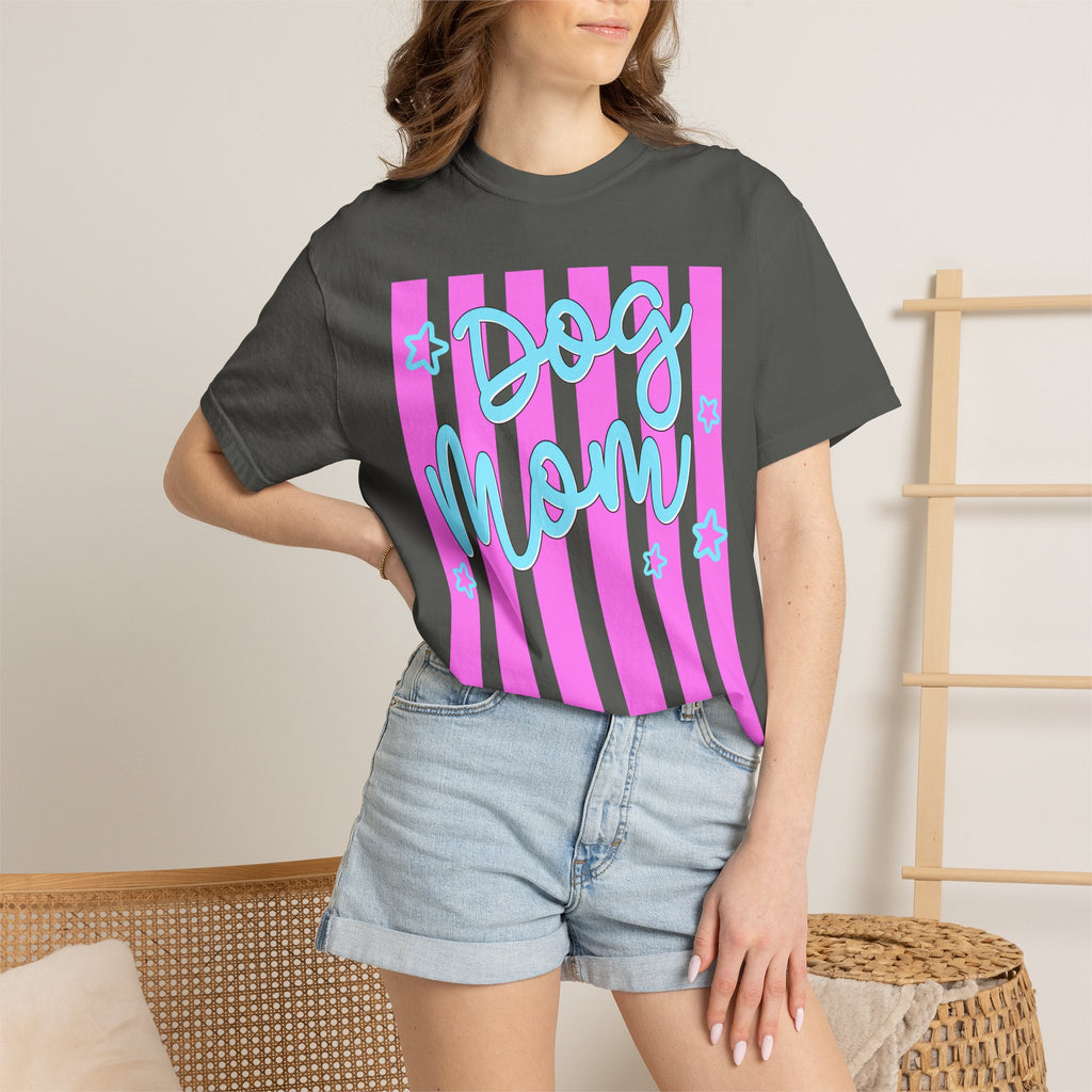 Dog Mom T-Shirt — Pastel Striped Graphic Tee for Pet Lovers