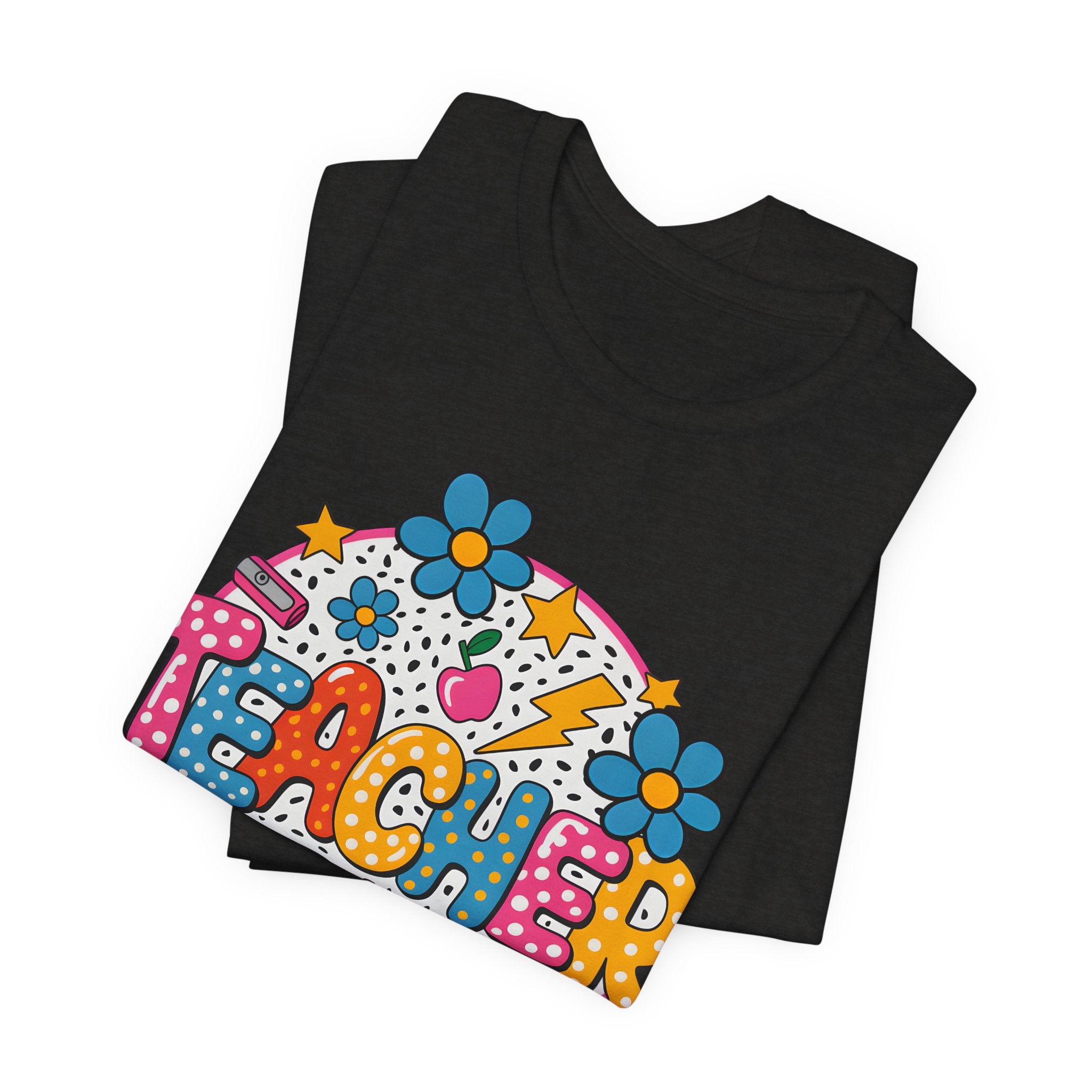 Teacher Doodle Graphic Tee — Colorful School Supplies Design