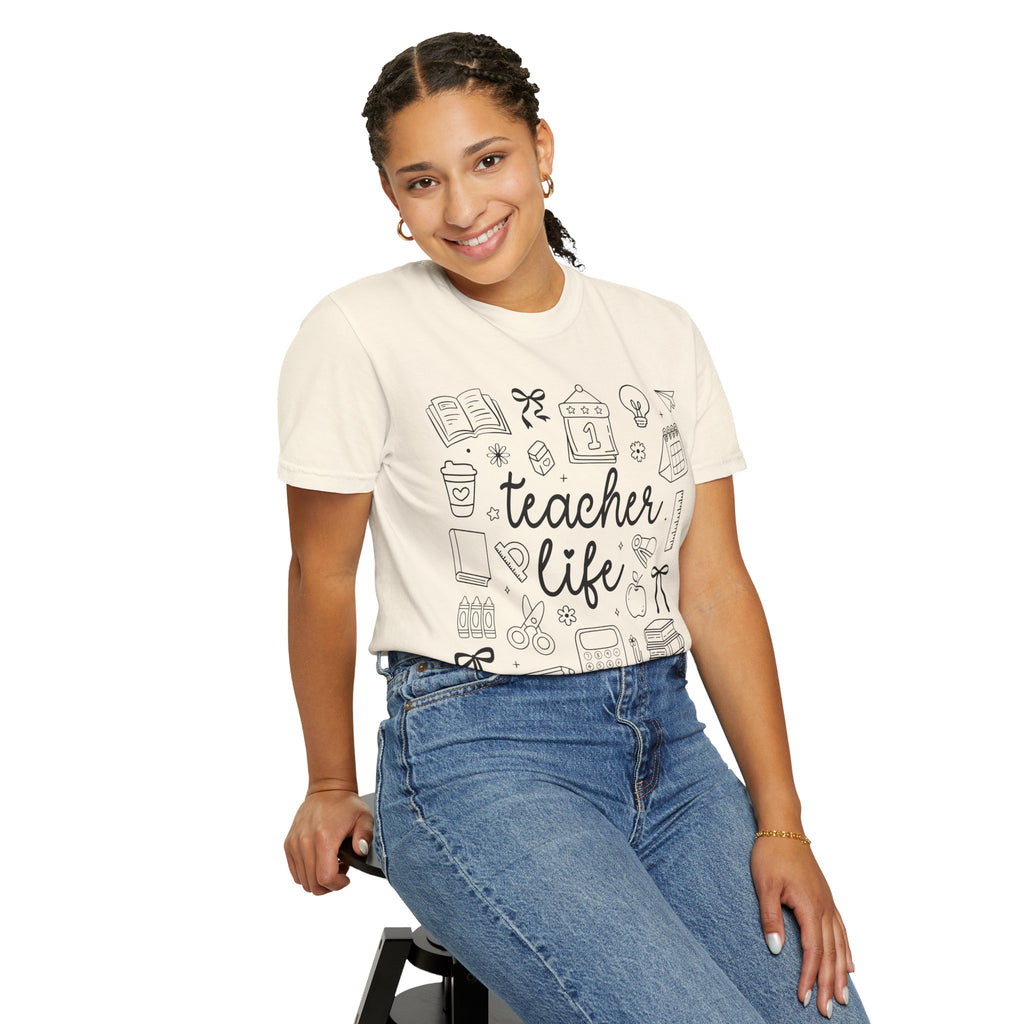 Teacher Life T-Shirt — School Supplies Sketch Graphic Tee