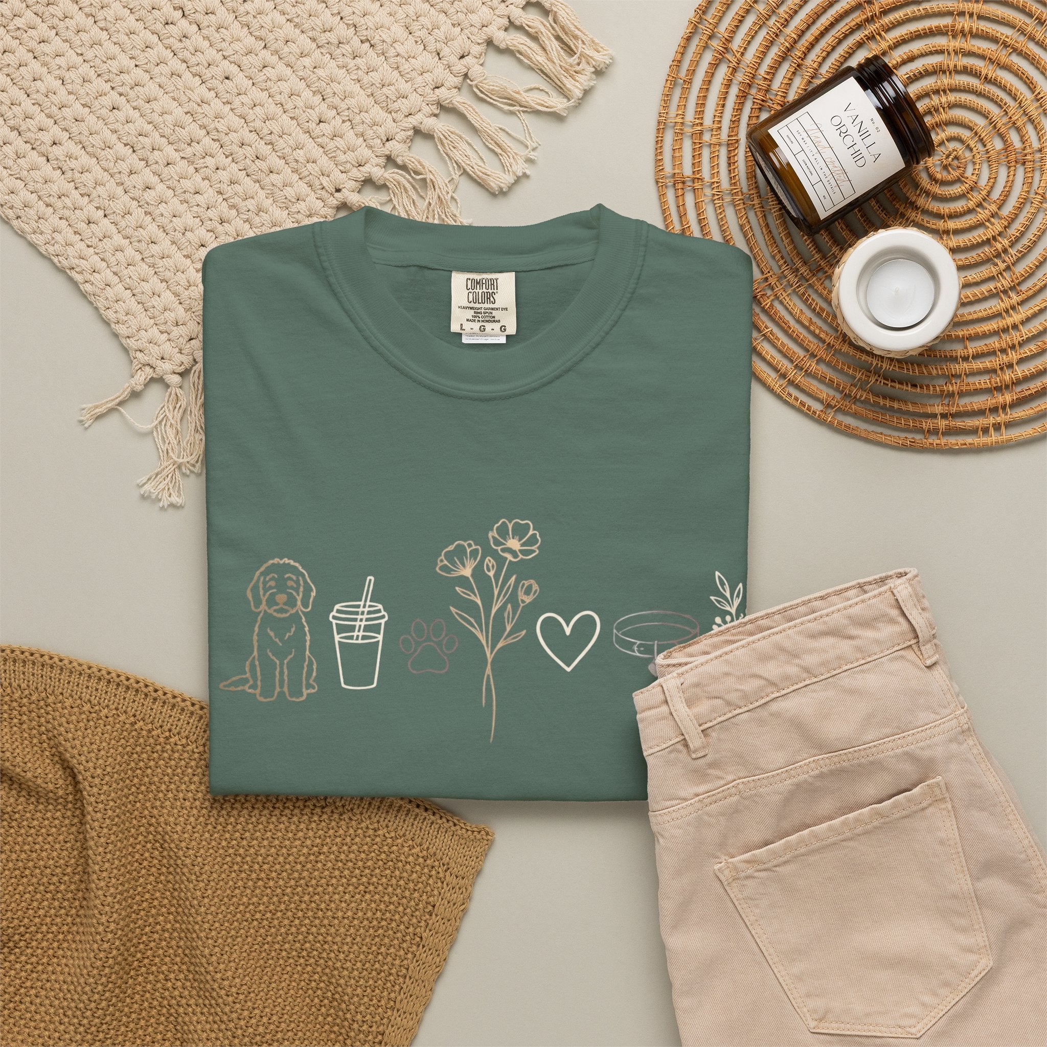 Doodle & Wildflower T-Shirt — Minimal Line Art Dog Tee