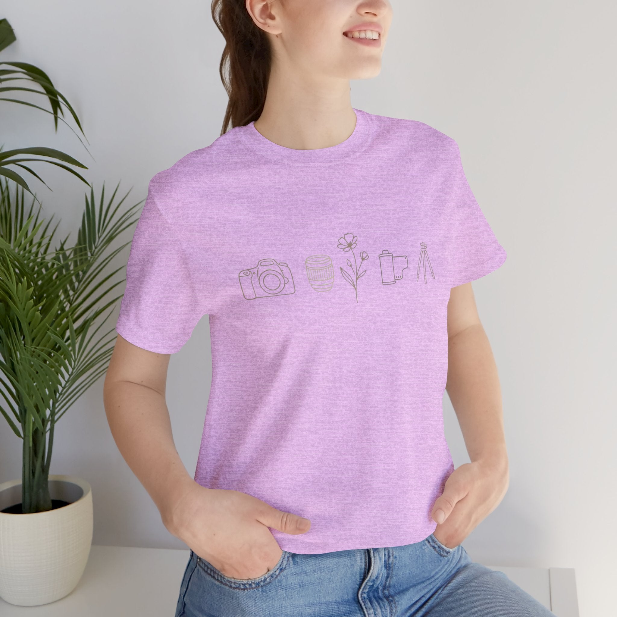 Photography Icons Tee — Minimal Camera, Film, Flower & Tripod Graphic Shirt
