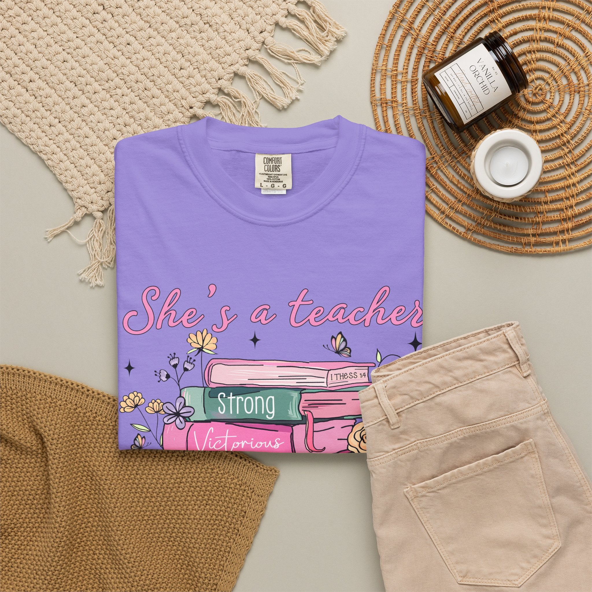 Teacher Appreciation T-Shirt — "She's a Teacher" Floral Stack Design