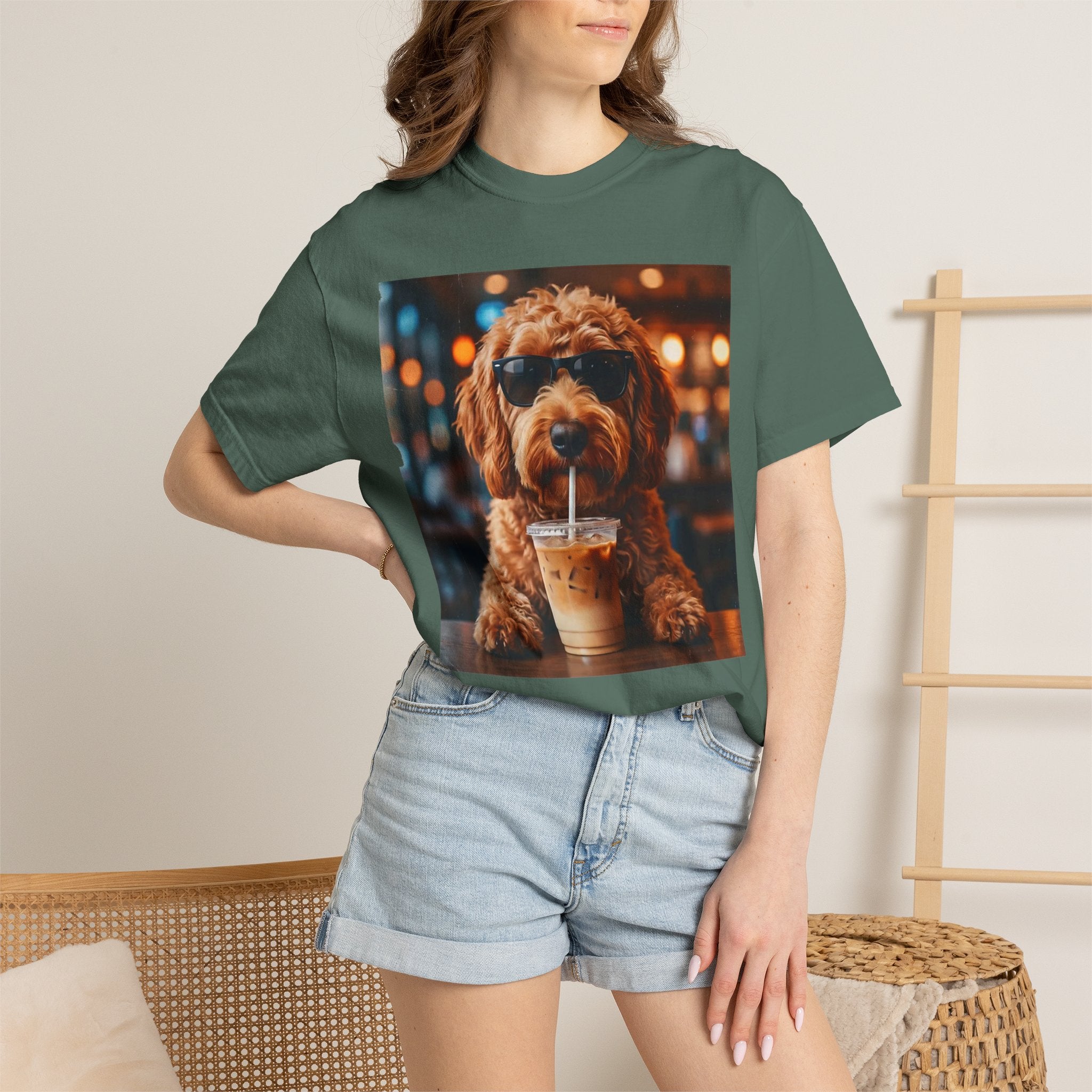 Cool Dog Drinking Iced Coffee T-Shirt