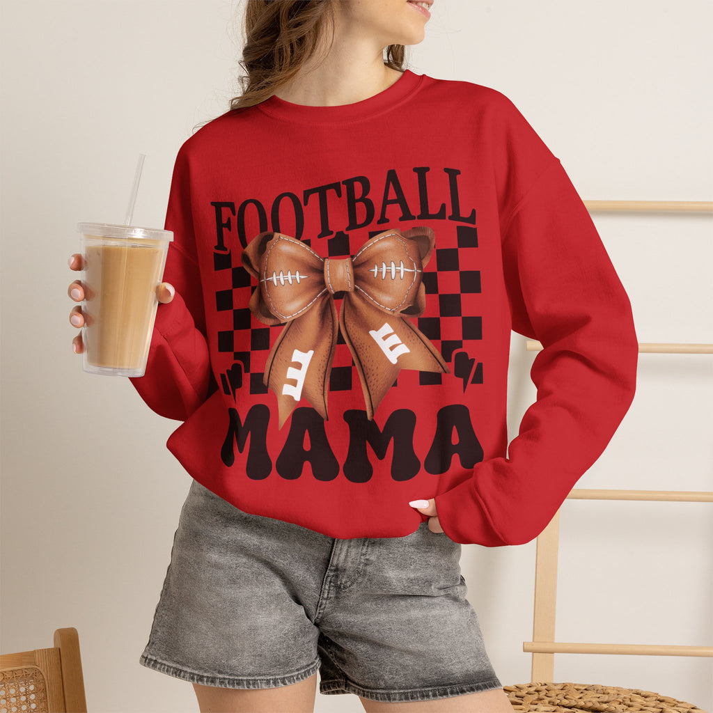 Football Mama Crewneck Sweatshirt — Retro Checkerboard Football Graphic