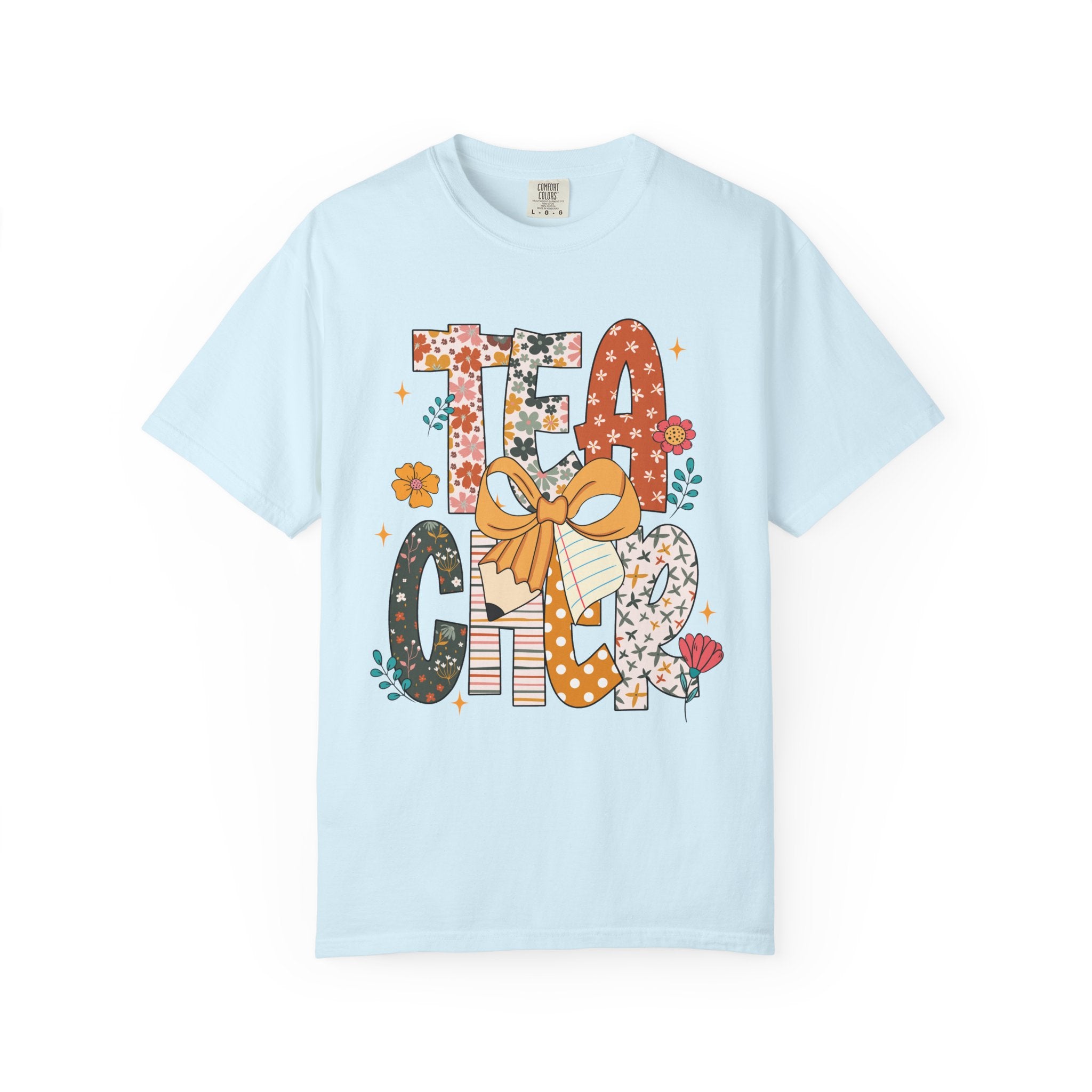 Teacher Graphic T-Shirt — Floral "Teacher" Design with Ribbon