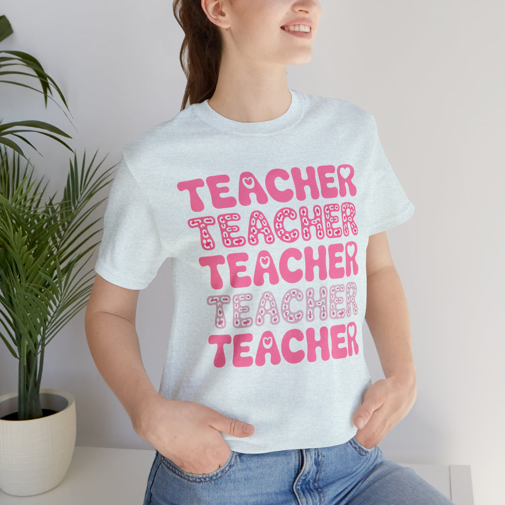 Teacher Repeating Pink Typography T‑Shirt