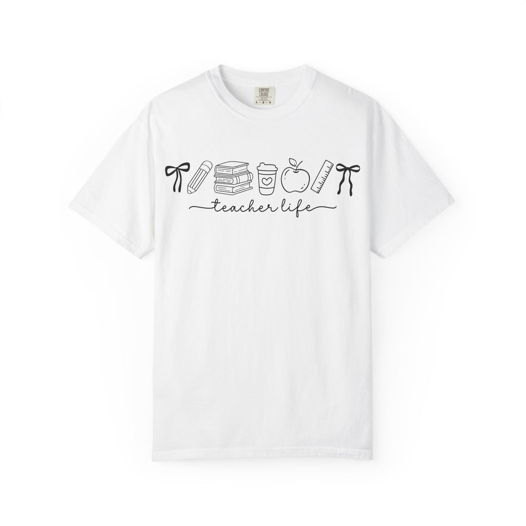 Teacher Life Tee — Minimalist Apple, Books & Coffee Graphic T-Shirt