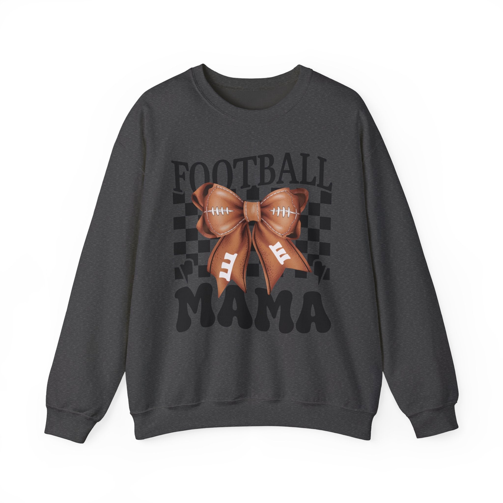Football Mama Crewneck Sweatshirt — Retro Checkerboard Football Graphic