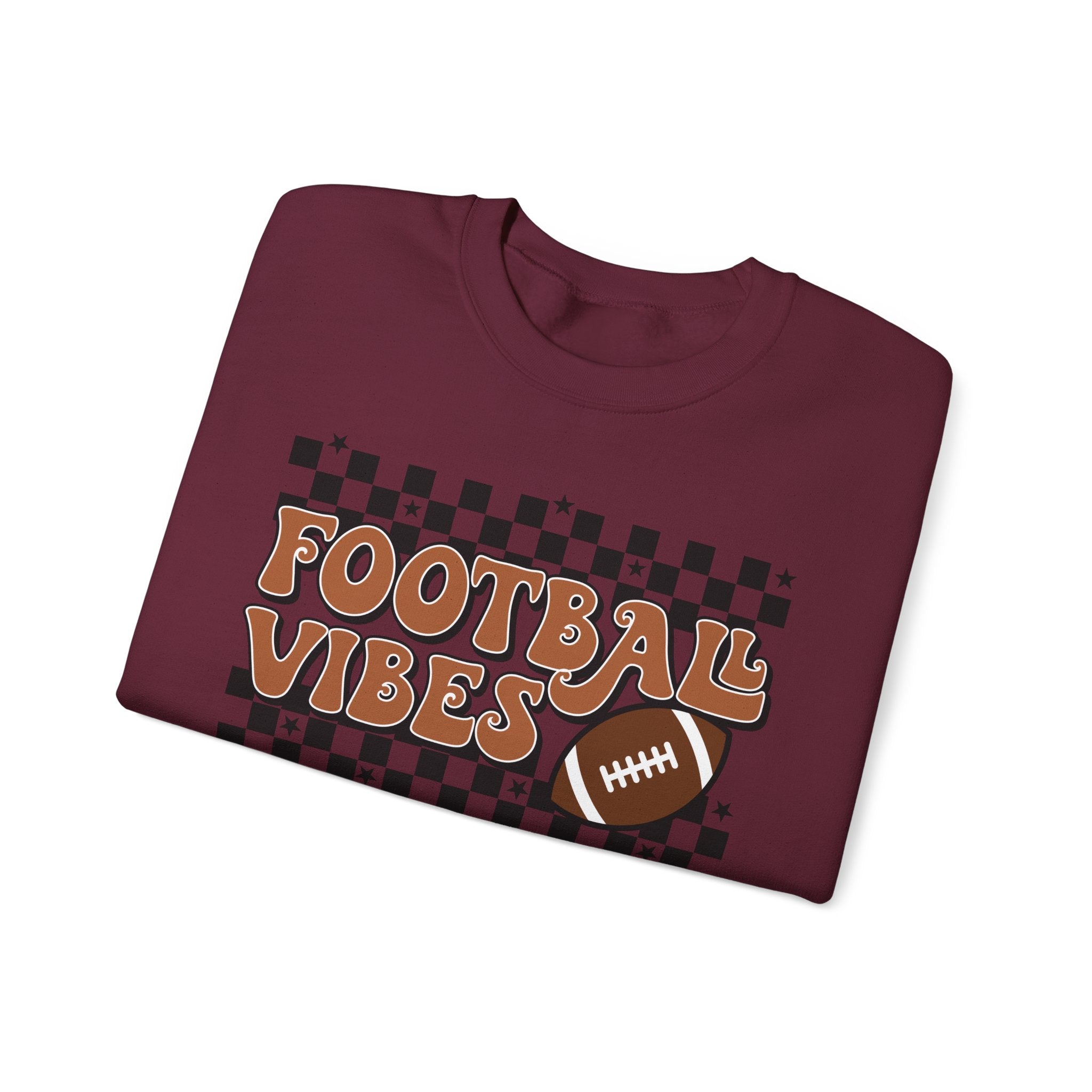 Football Vibes Crewneck Sweatshirt — Retro Checkerboard Football Graphic