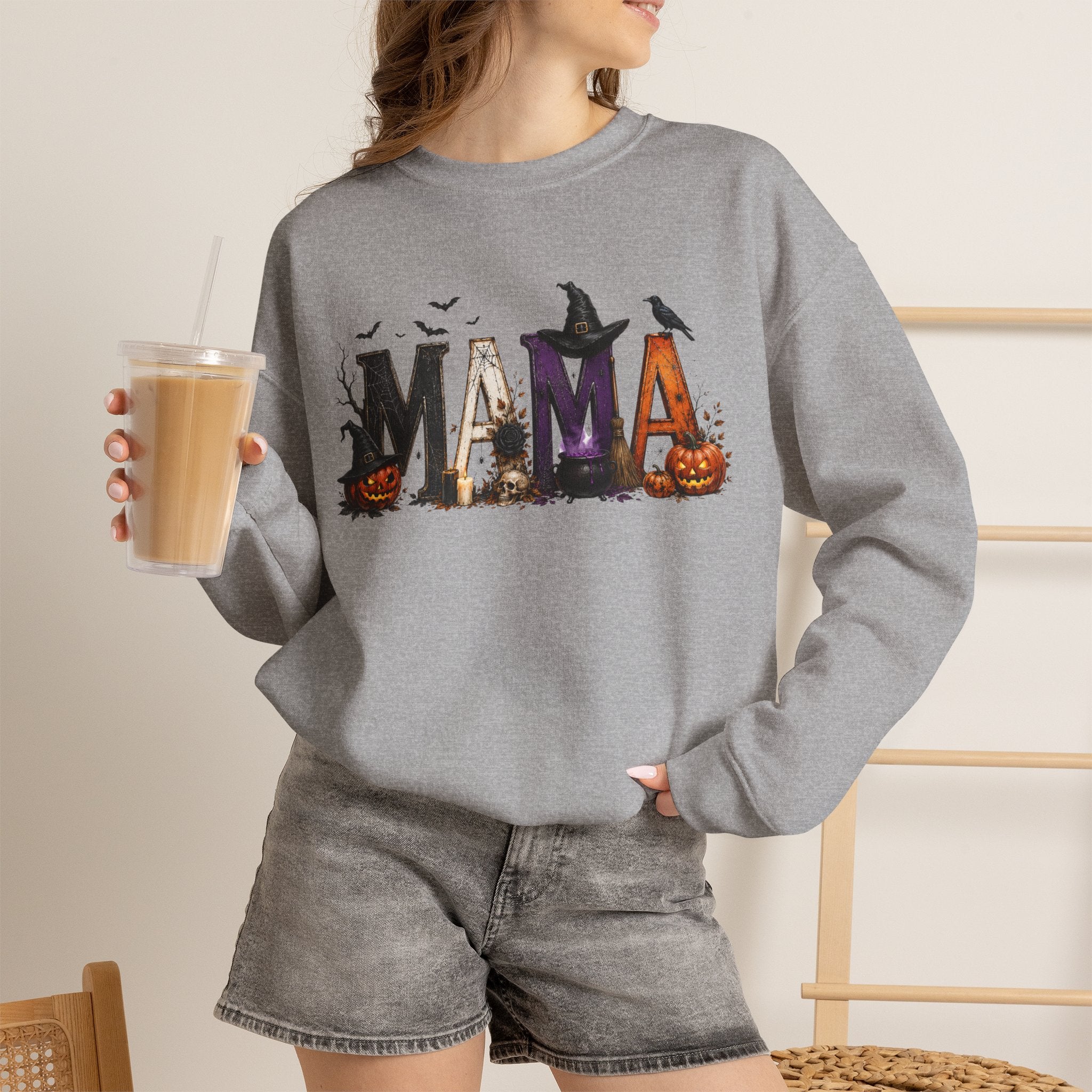 Halloween Mama Sweatshirt — Spooky Witch & Pumpkins Crewneck