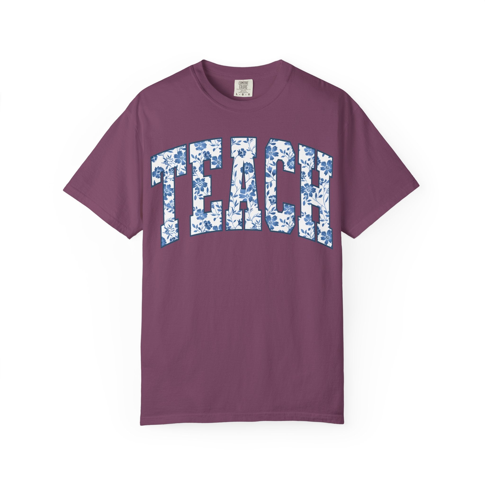 Teacher Floral Arch T-Shirt — 'TEACH' Blue Floral Print Tee