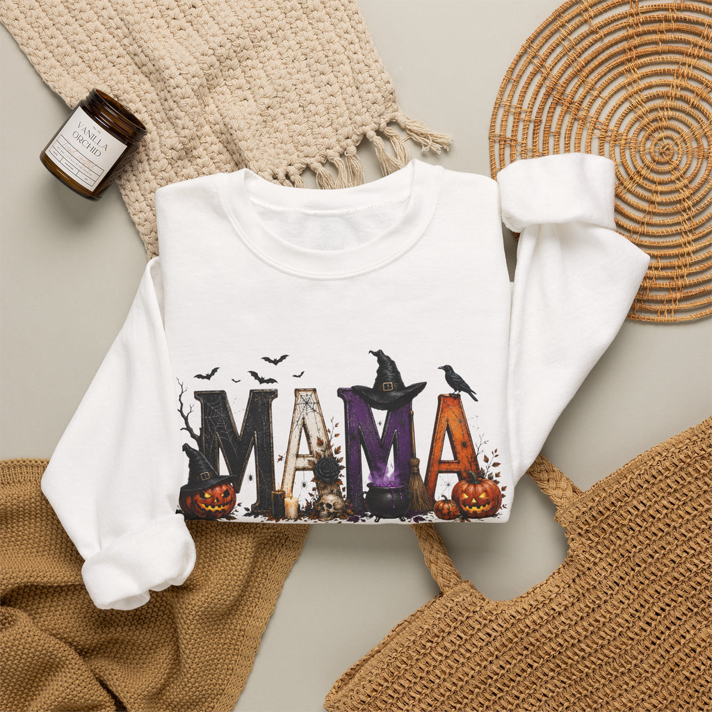 Halloween Mama Sweatshirt — Spooky Witch & Pumpkins Crewneck