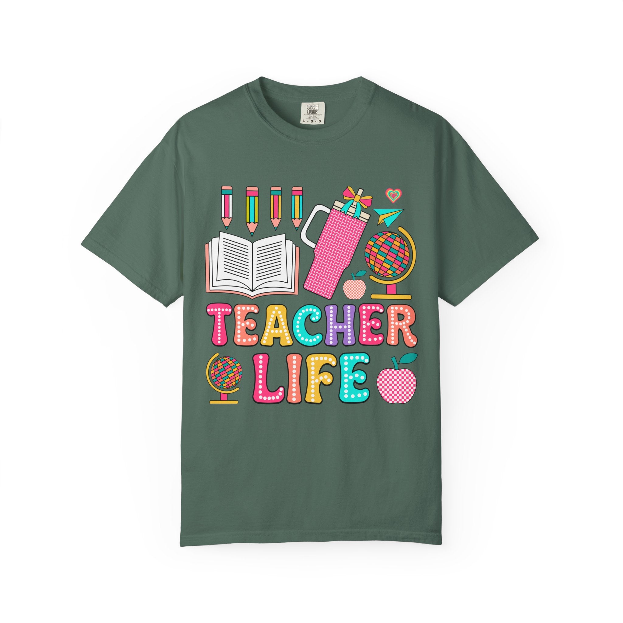 Teacher Life T-Shirt — Colorful School Supplies Graphic Tee