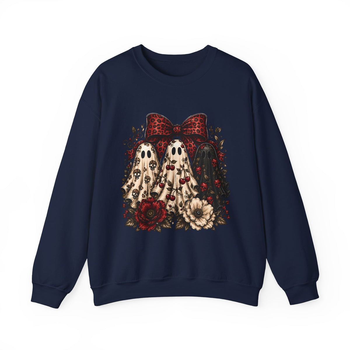 Ghost Trio Floral Crewneck Sweatshirt – Leopard Bow Halloween Pullover