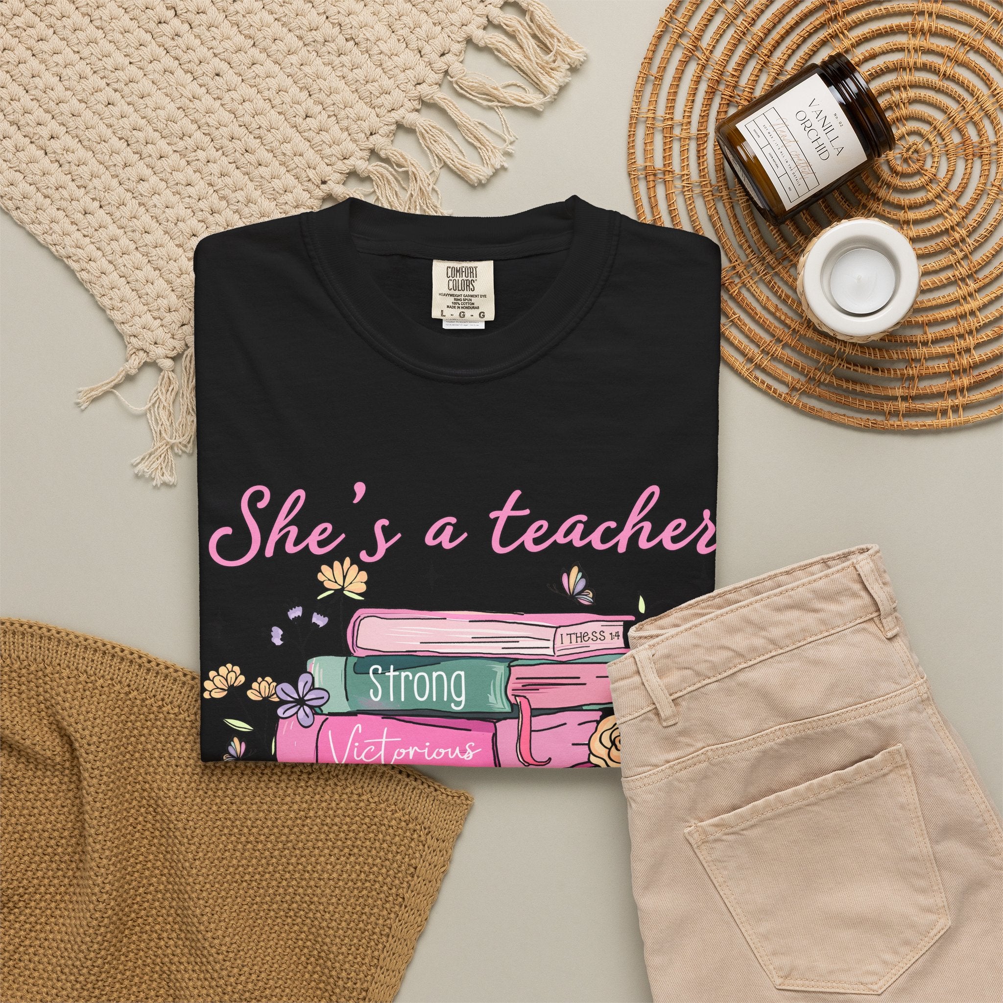 Teacher Appreciation T-Shirt — "She's a Teacher" Floral Stack Design