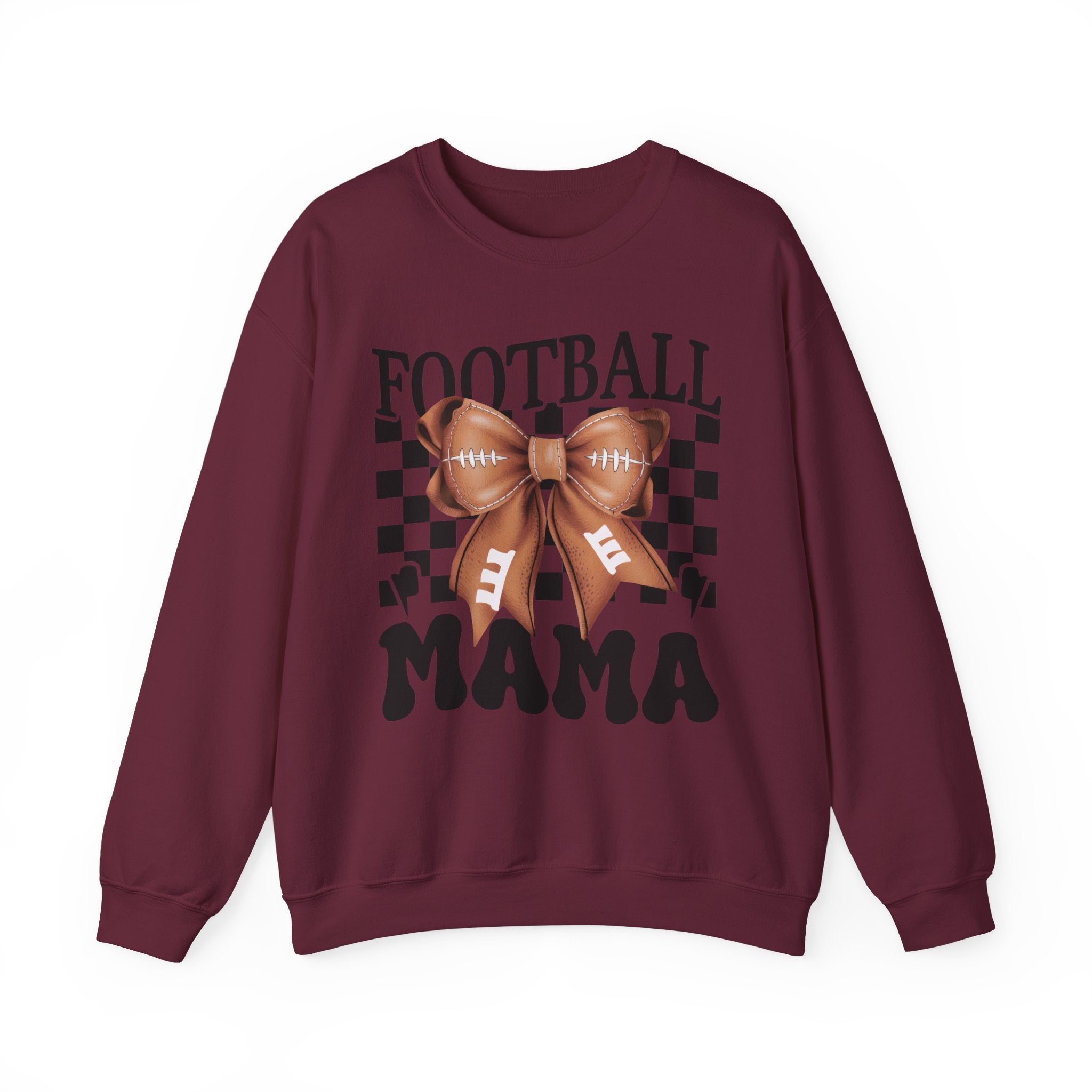 Football Mama Crewneck Sweatshirt — Retro Checkerboard Football Graphic