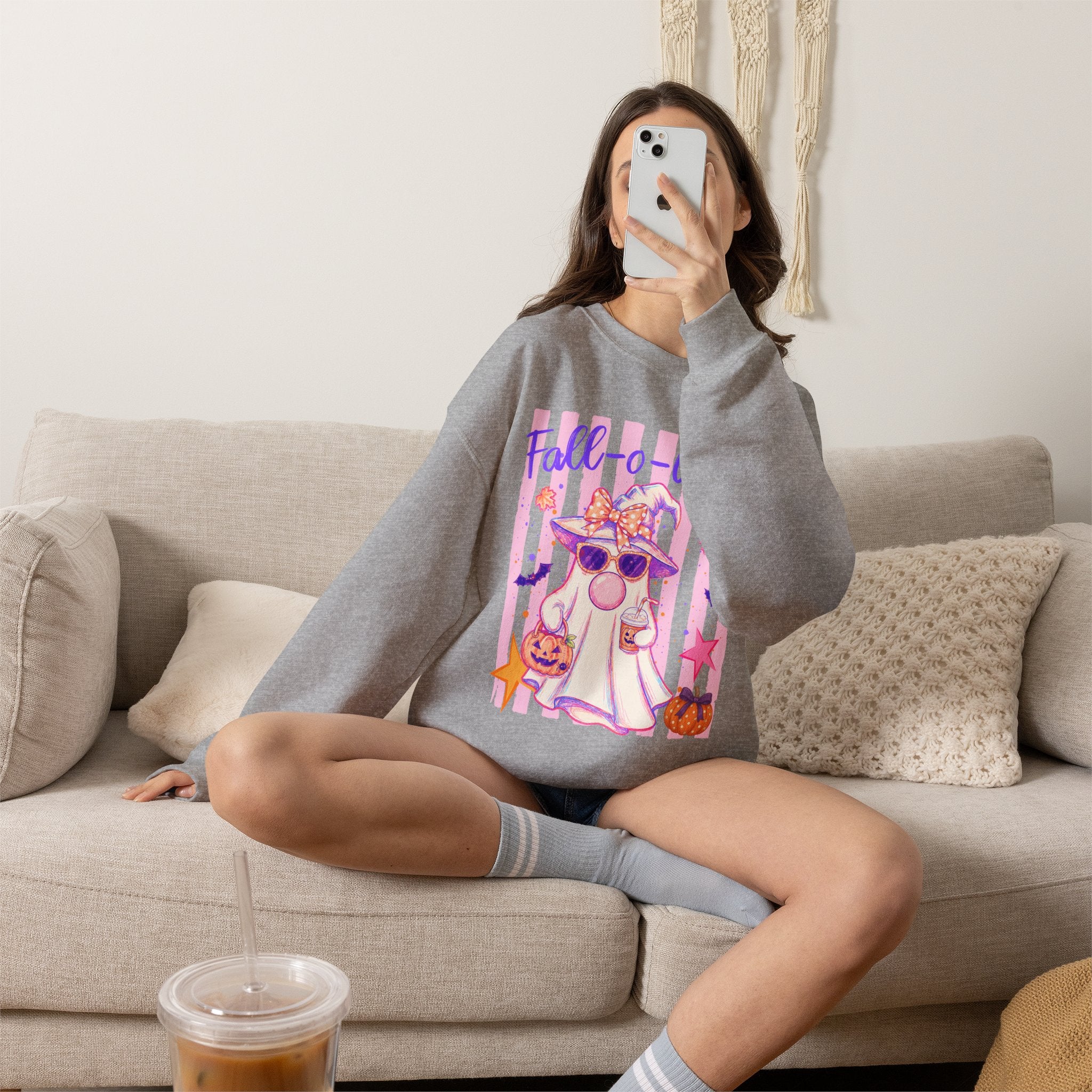 Fall-o-Ween Ghost Sweatshirt – Cute Pastel Halloween Crewneck