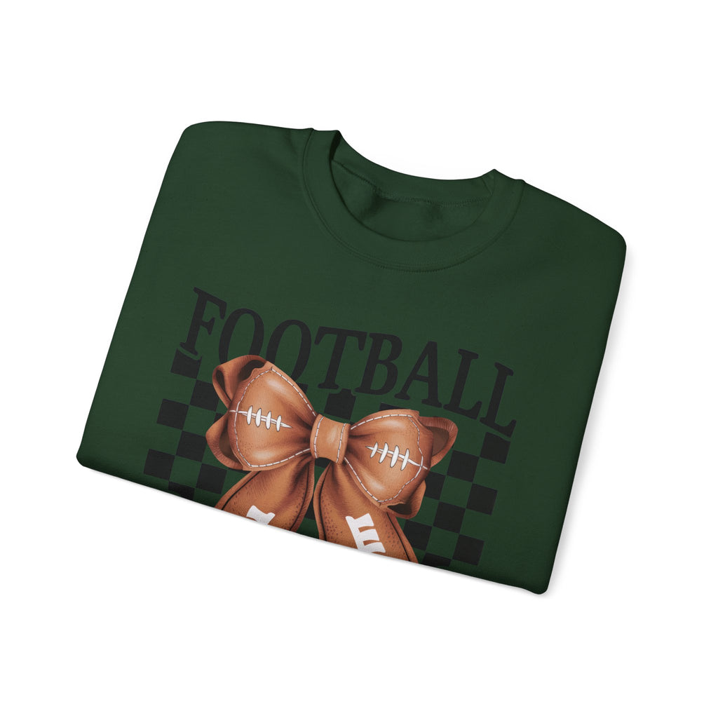 Football Mama Crewneck Sweatshirt — Retro Checkerboard Football Graphic